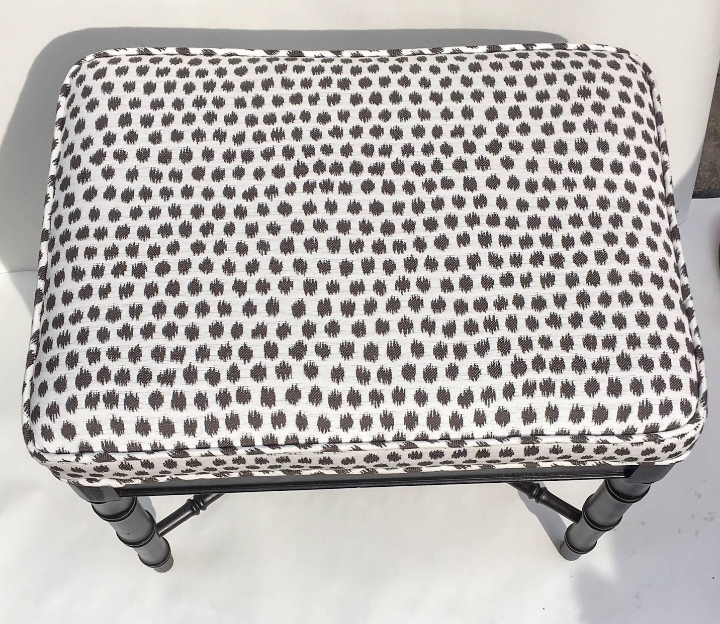 American Faux Bamboo Ottoman with New Scalamandré Fabric