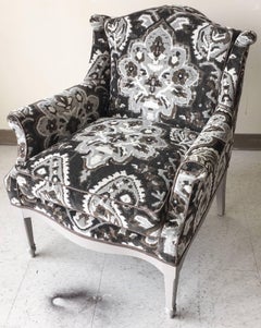1940s Armchair with New Scalamandre Oushak-Motif Linen Velvet Fabric