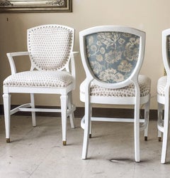 1940s Shield Back Dining Chairs in New Scalamandre Fabric