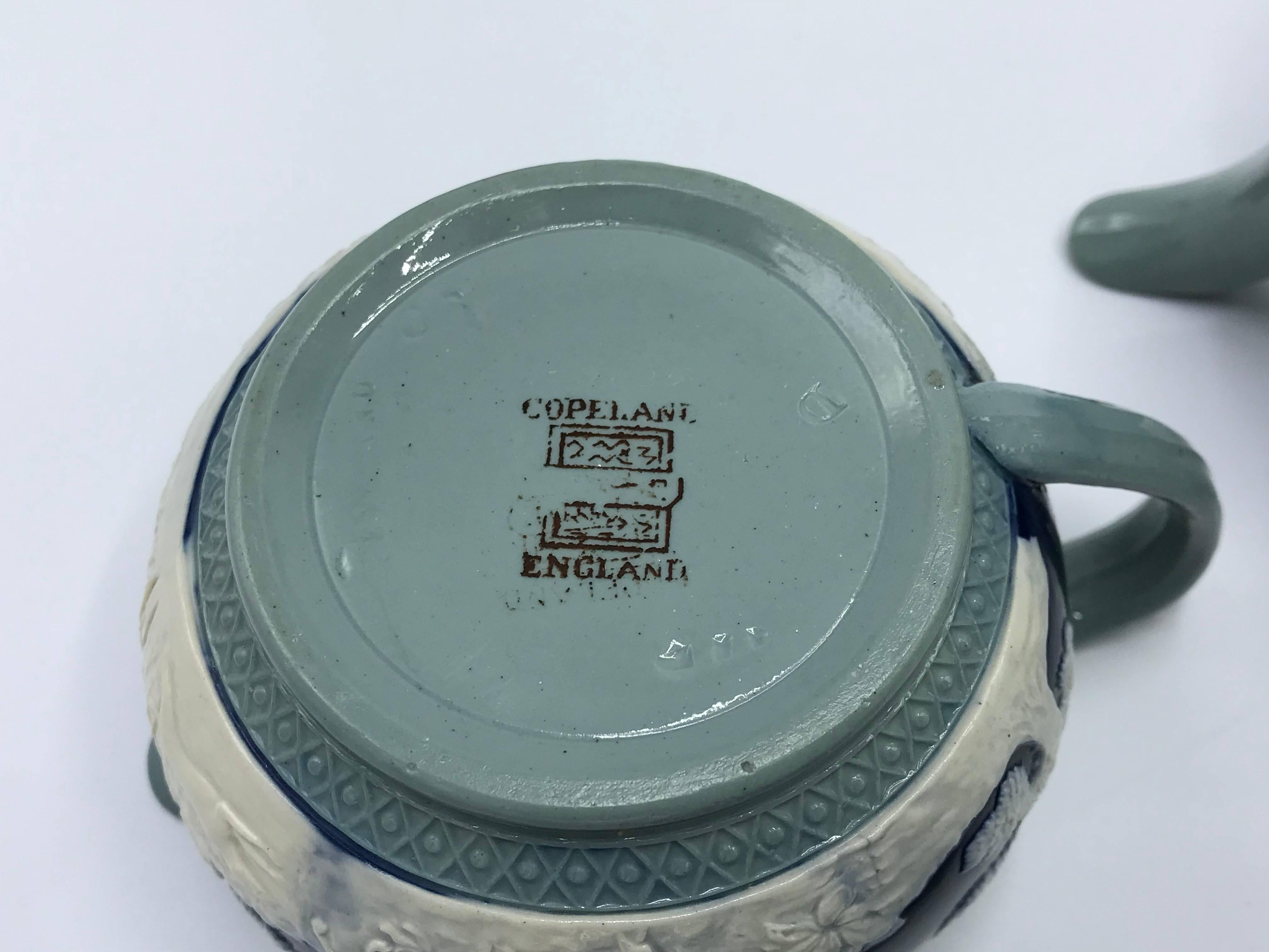 19th Century Copeland Spode Cobalt and White Hunting Scene Tea Set, Set of Three 3