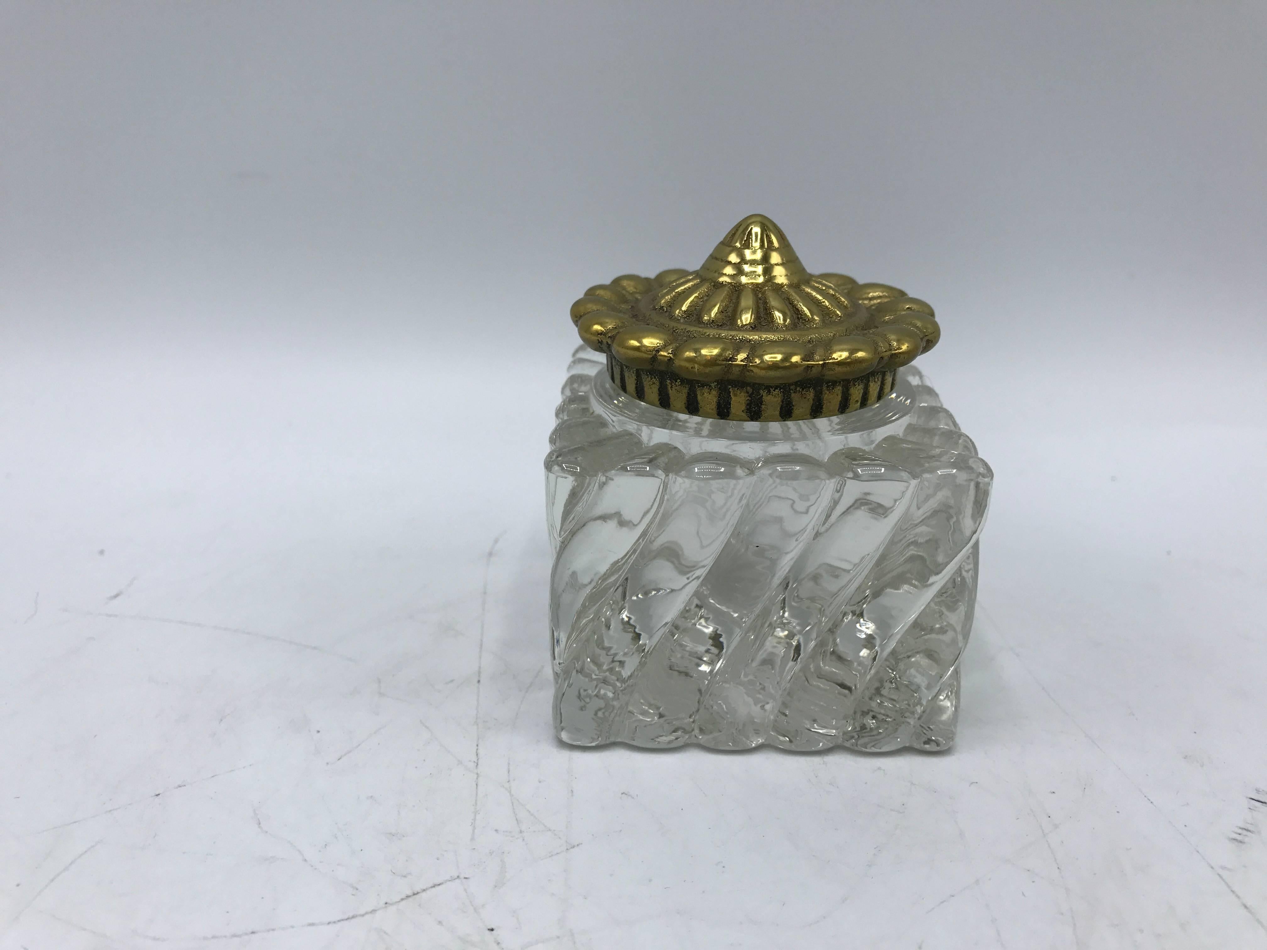 American Virginia Metal Crafters Brass and Crystal Inkwell