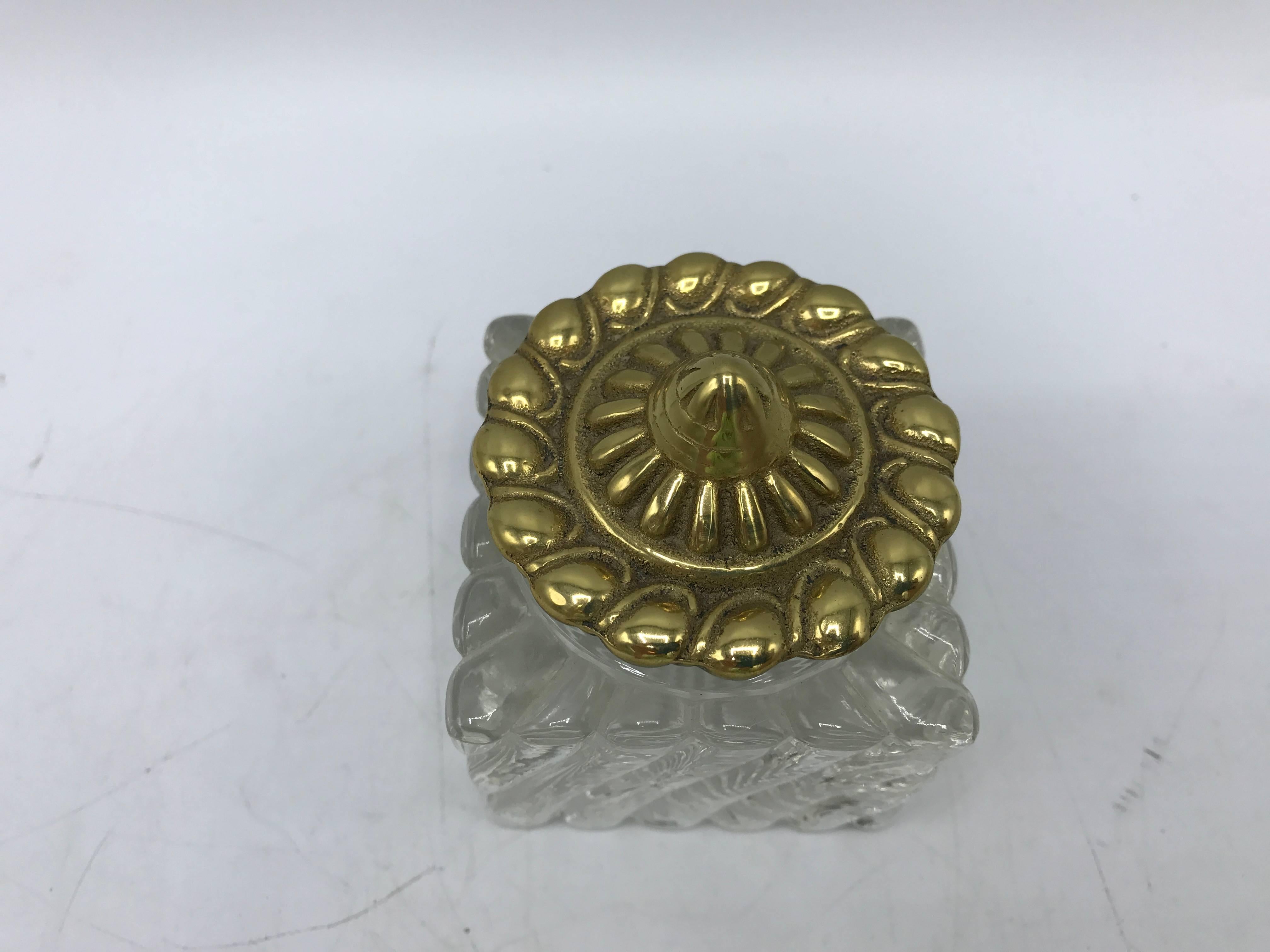 Virginia Metal Crafters Brass and Crystal Inkwell In Excellent Condition In Richmond, VA