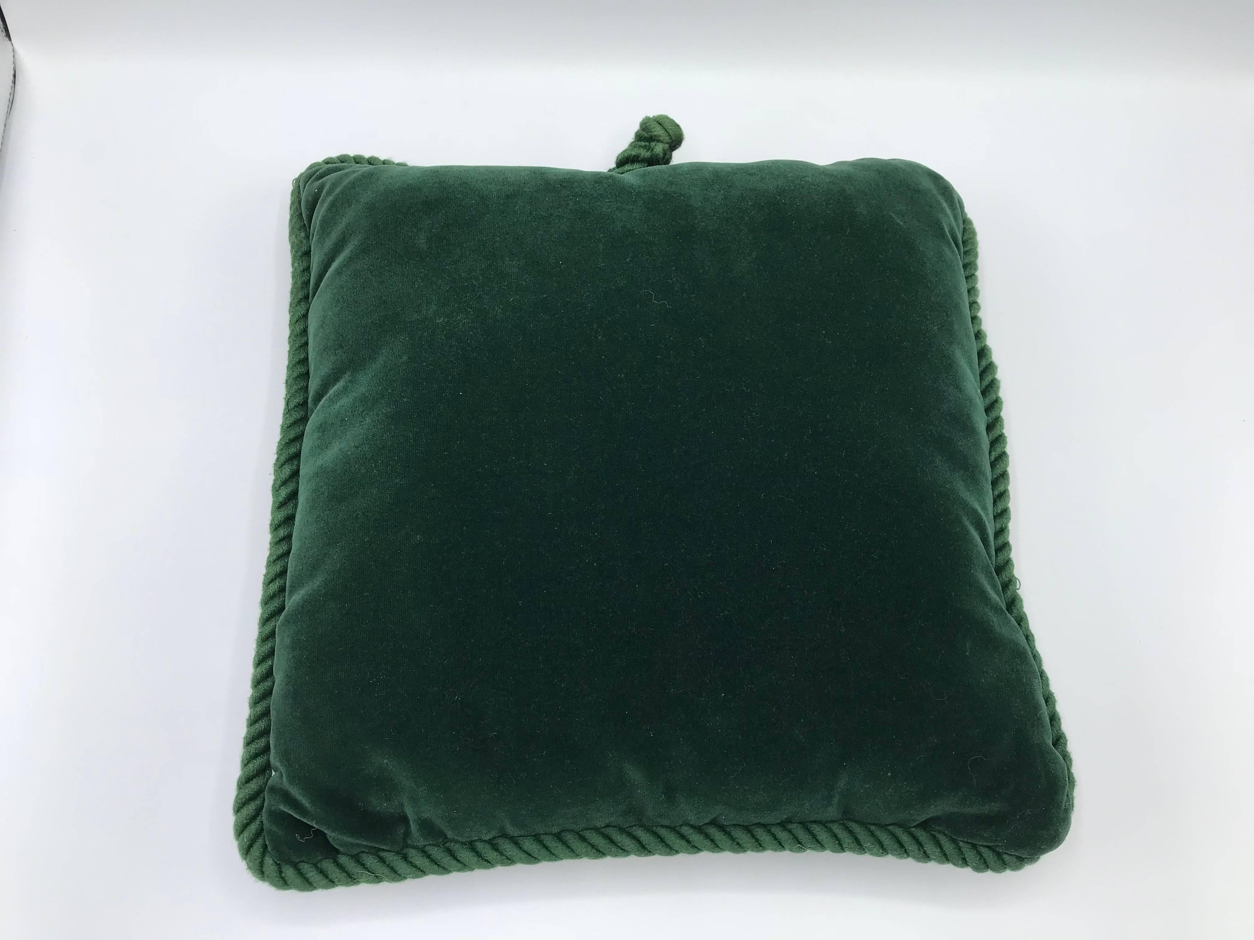 1960s Chinoiserie Needlepoint and Green Velvet Pillow 1