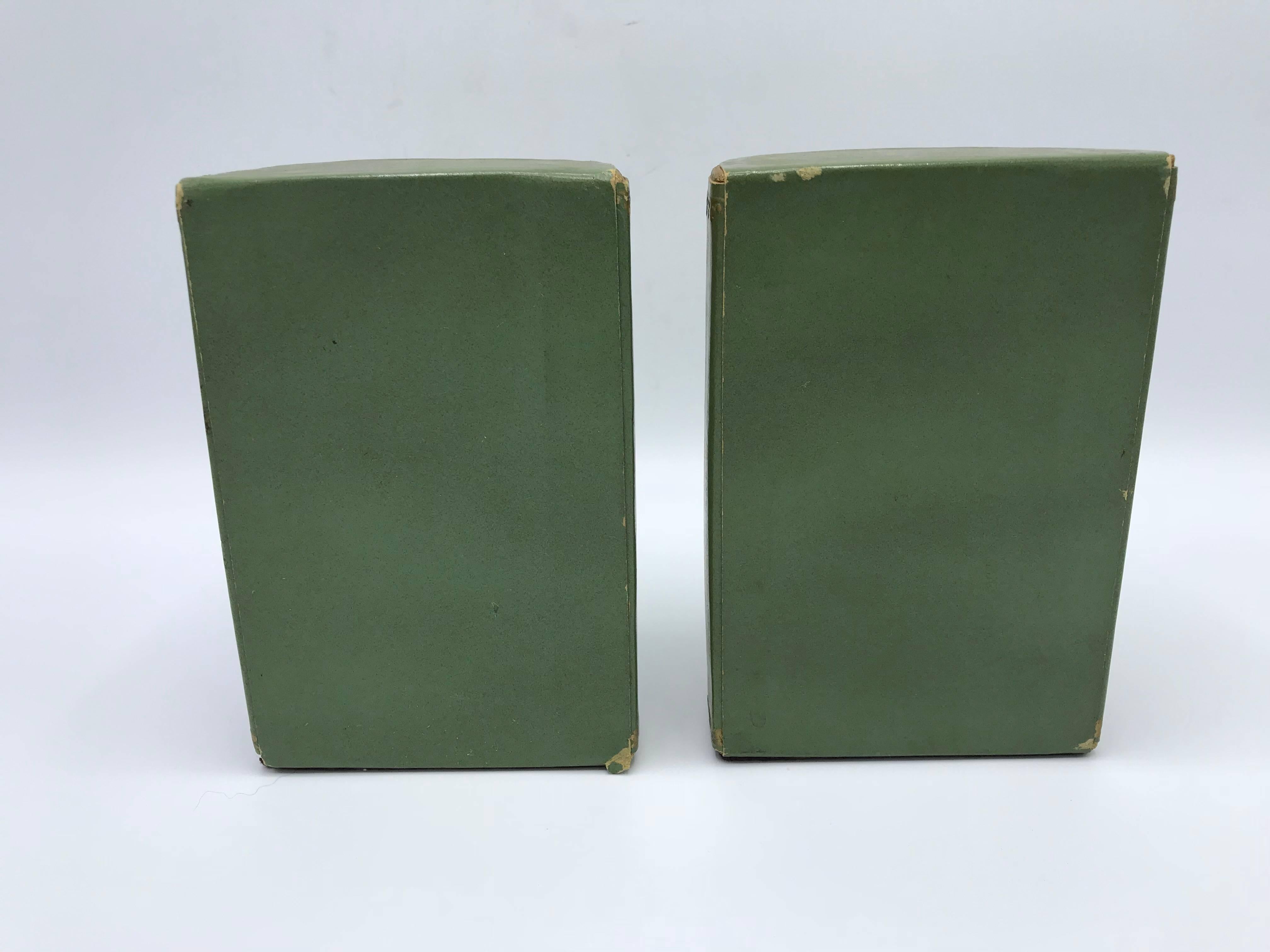 1940s Italian Green Leather Bookends with Gold Detailing, Pair 2