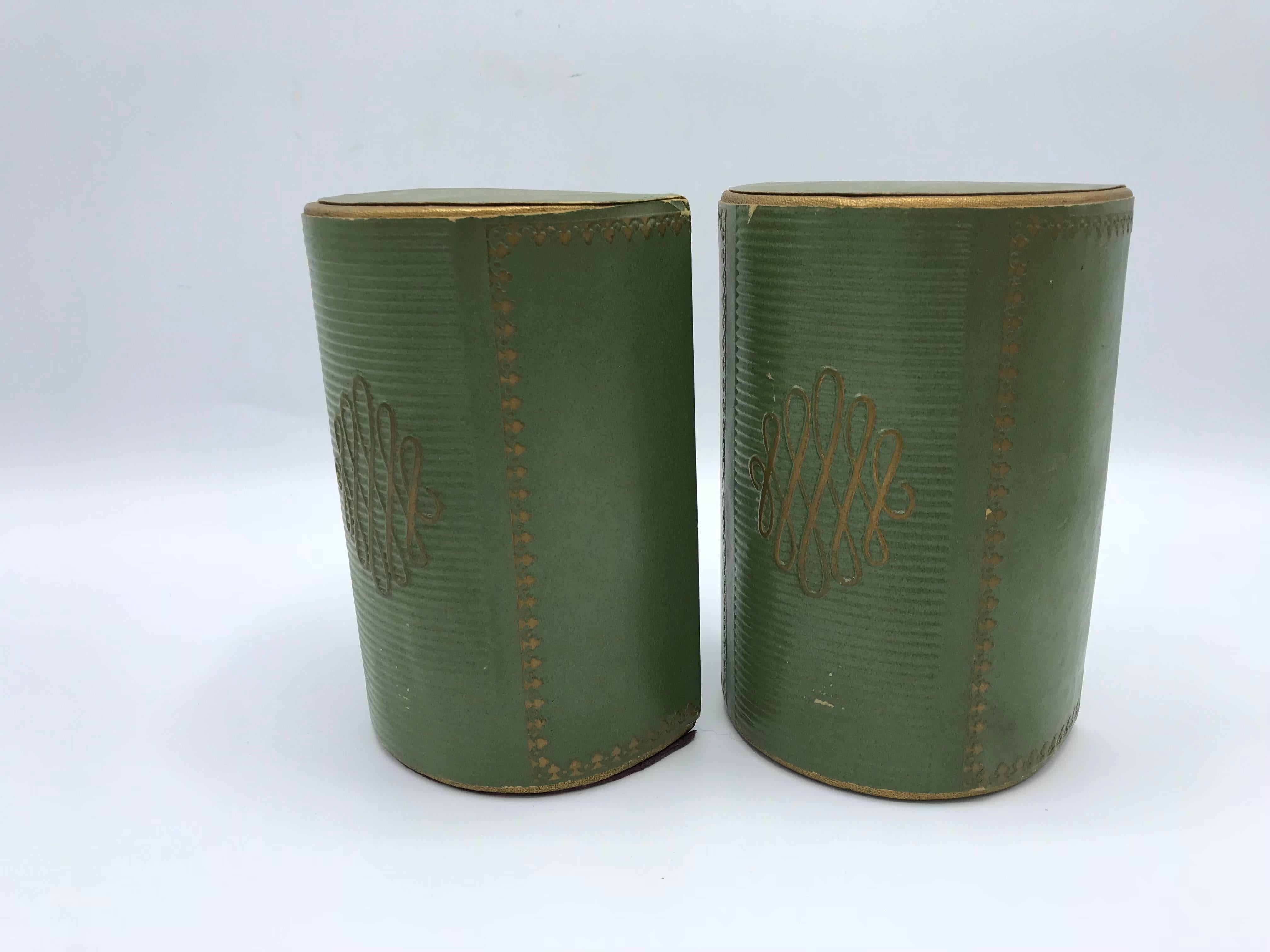 1940s Italian Green Leather Bookends with Gold Detailing, Pair 3