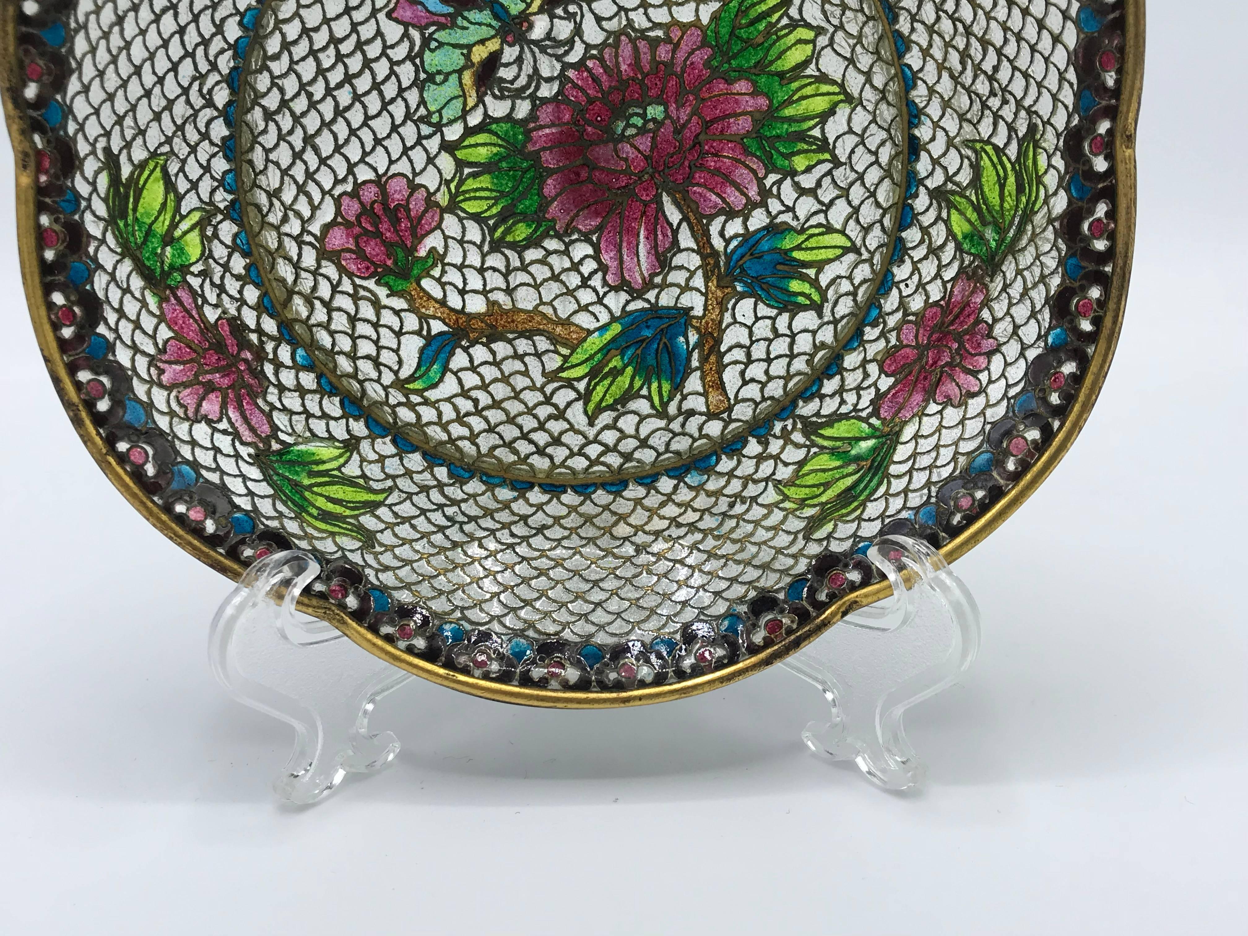 Cloissoné 19th Century French Plique a Jour Cloisonné Mosaic Dish with Floral Motif