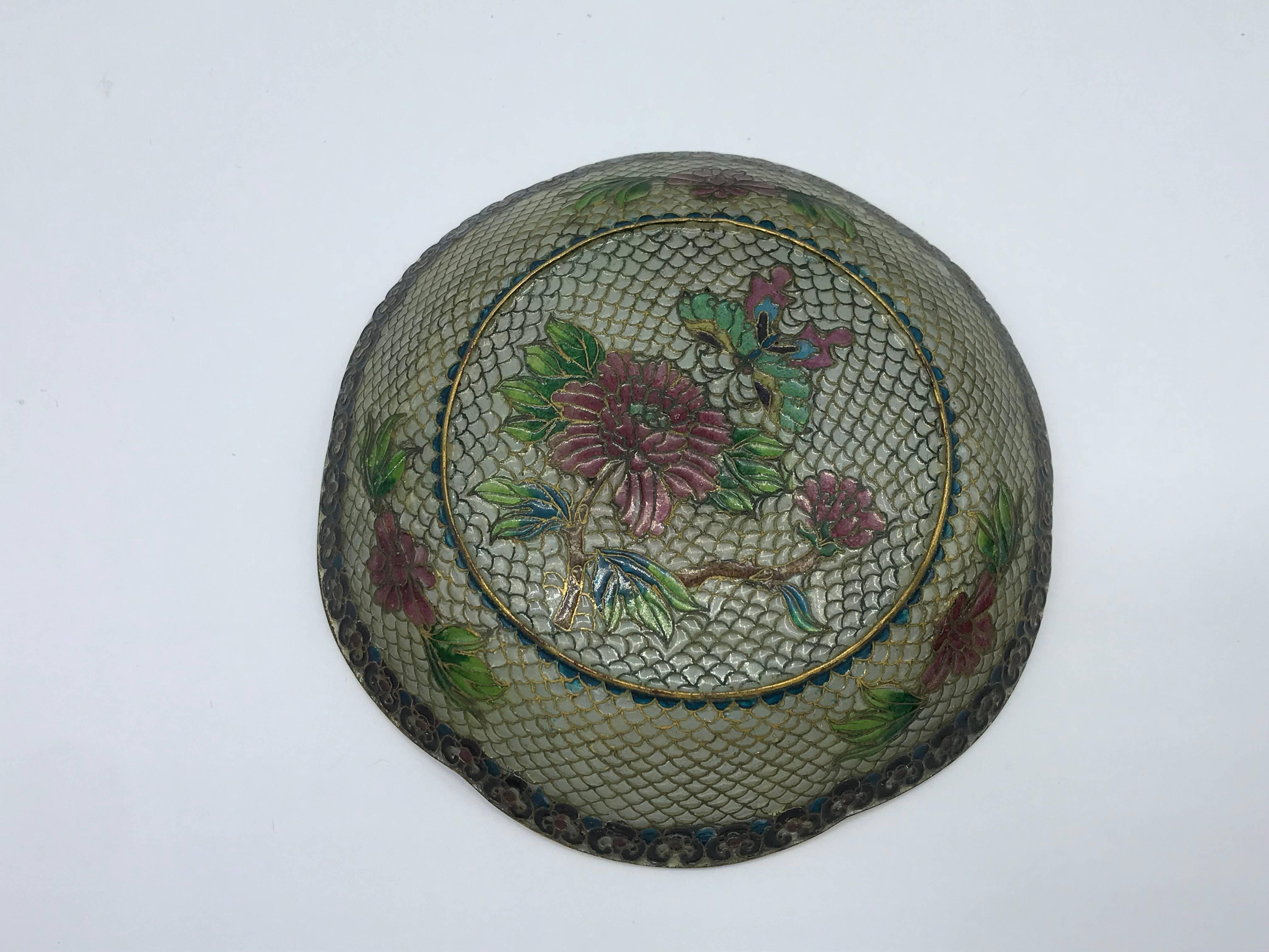 19th Century French Plique a Jour Cloisonné Mosaic Dish with Floral Motif 1
