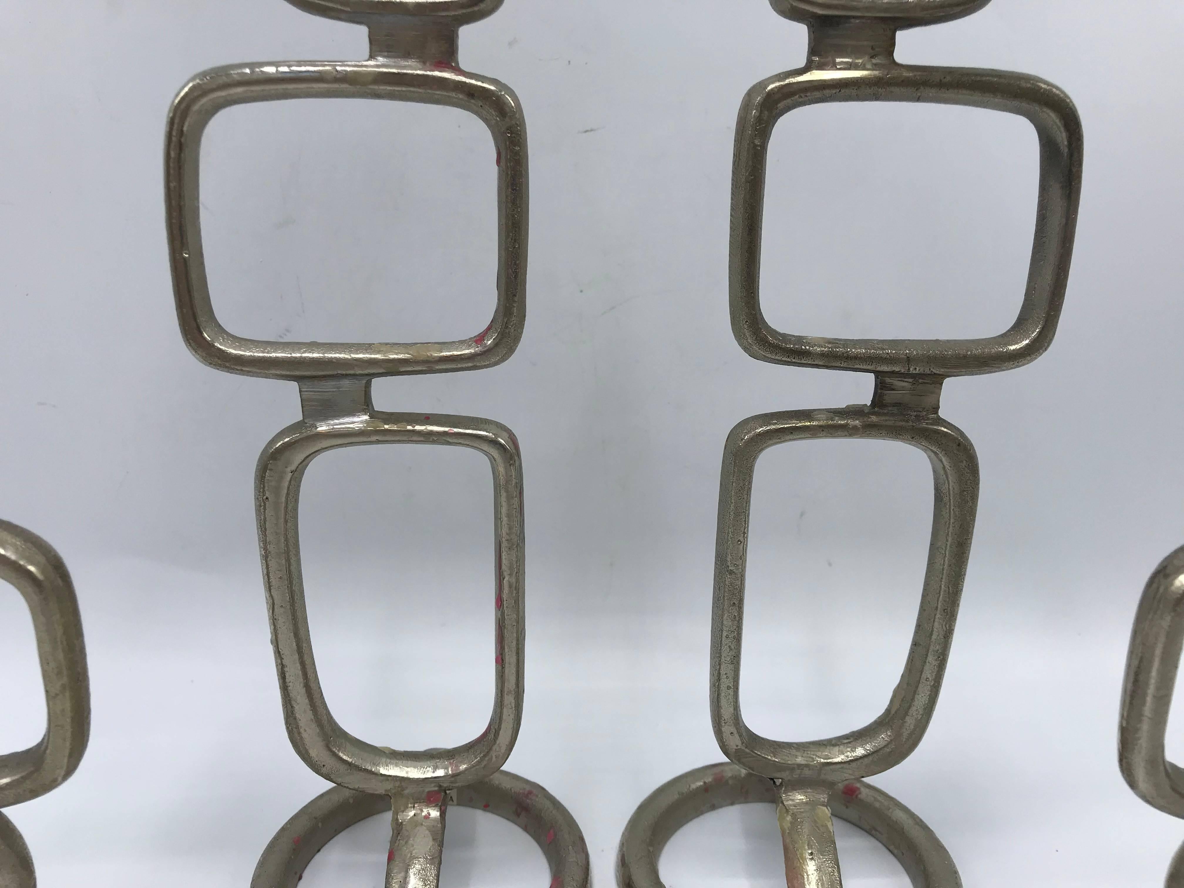 1970s Italian Modern Steel Candlestick Holders, Set of Four In Excellent Condition In Richmond, VA