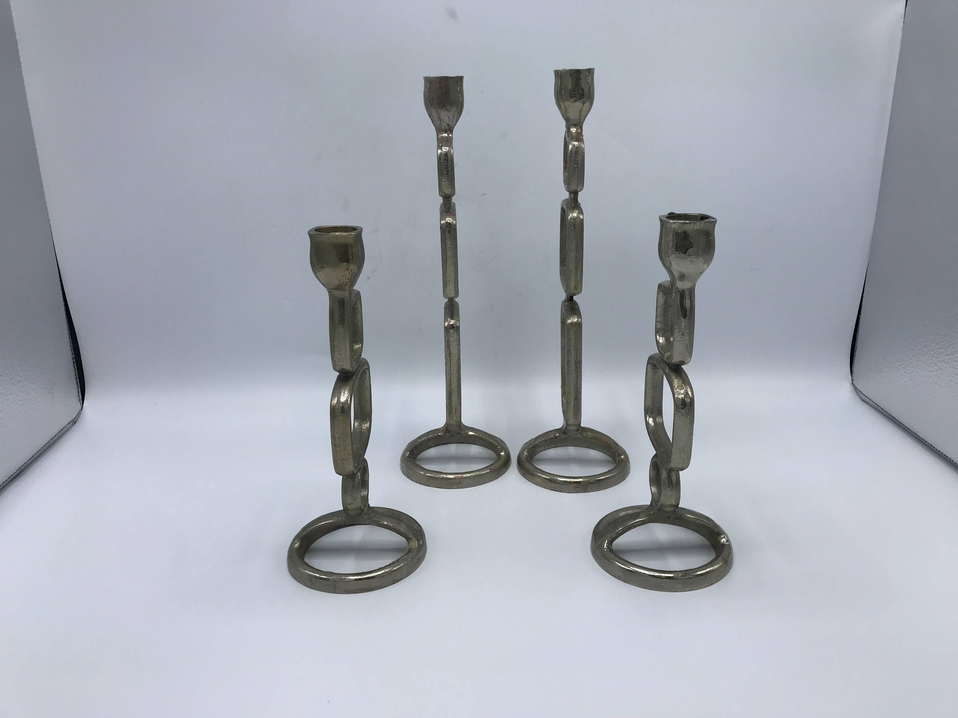1970s Italian Modern Steel Candlestick Holders, Set of Four 2