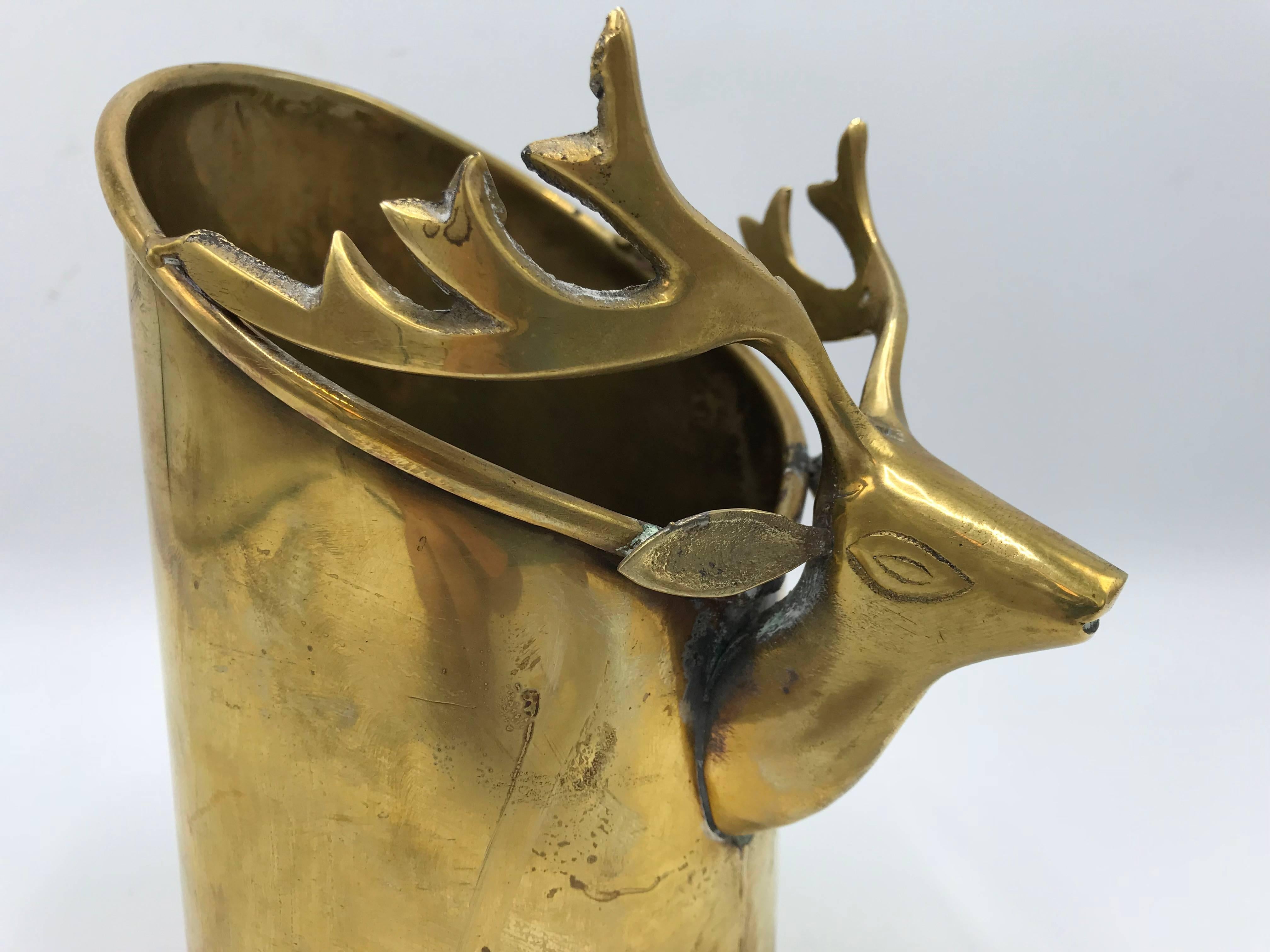20th Century 1970s Brass Wine Chiller with Deer Sculpture