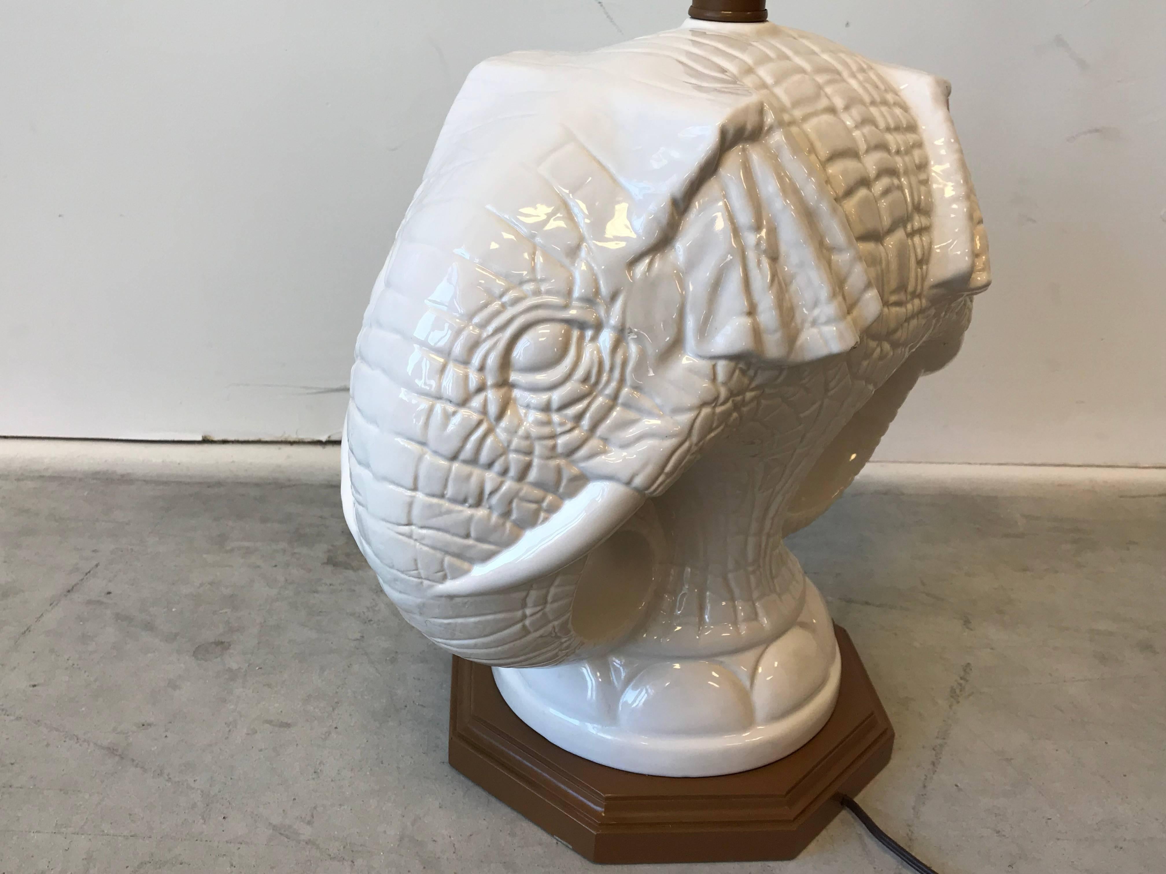 Chinoiserie 1970s White Ceramic Double-Head Elephant Lamp