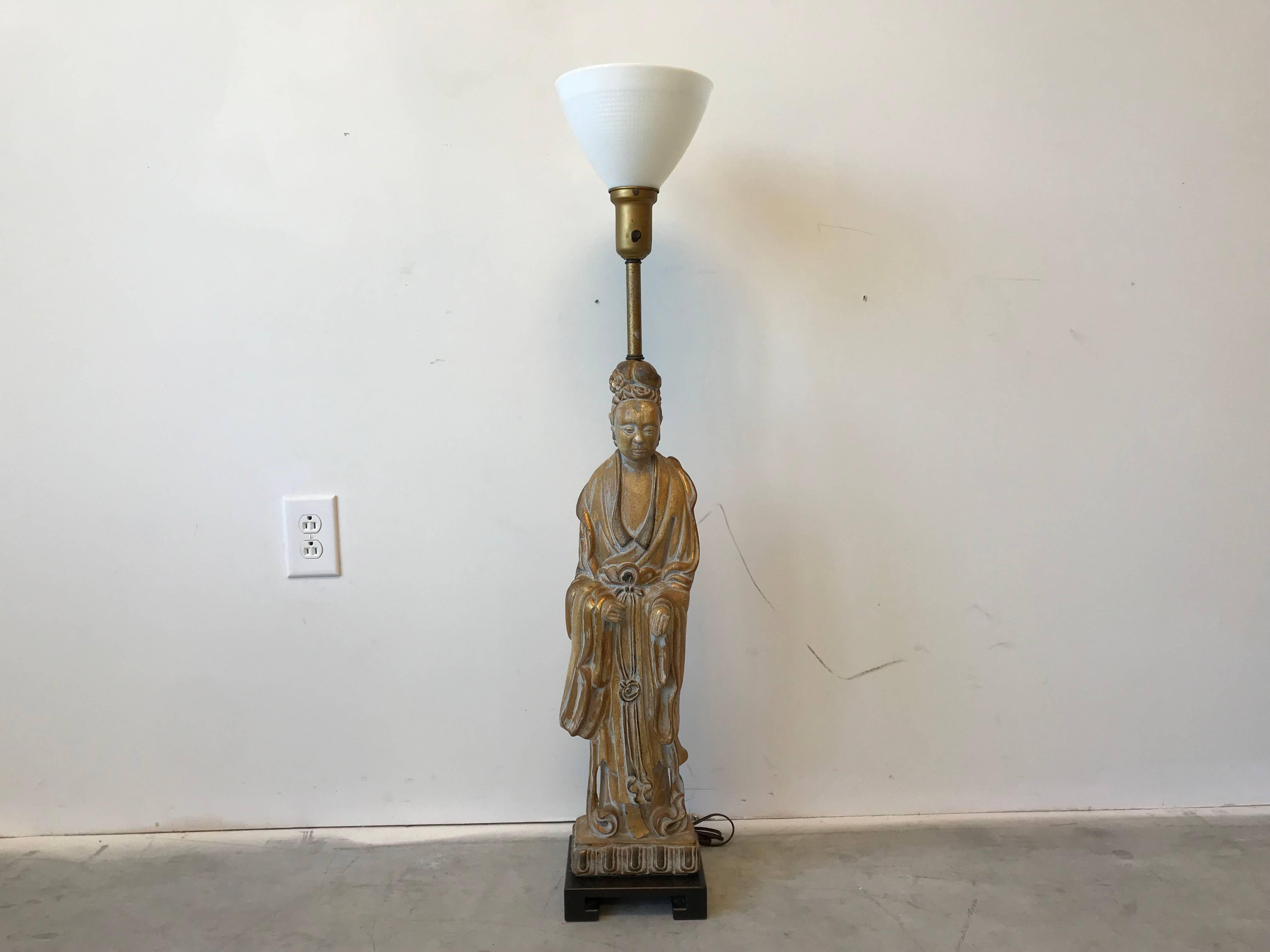 1940s Frederick Cooper Gold Quan Yin Geisha Statue Lamp 1