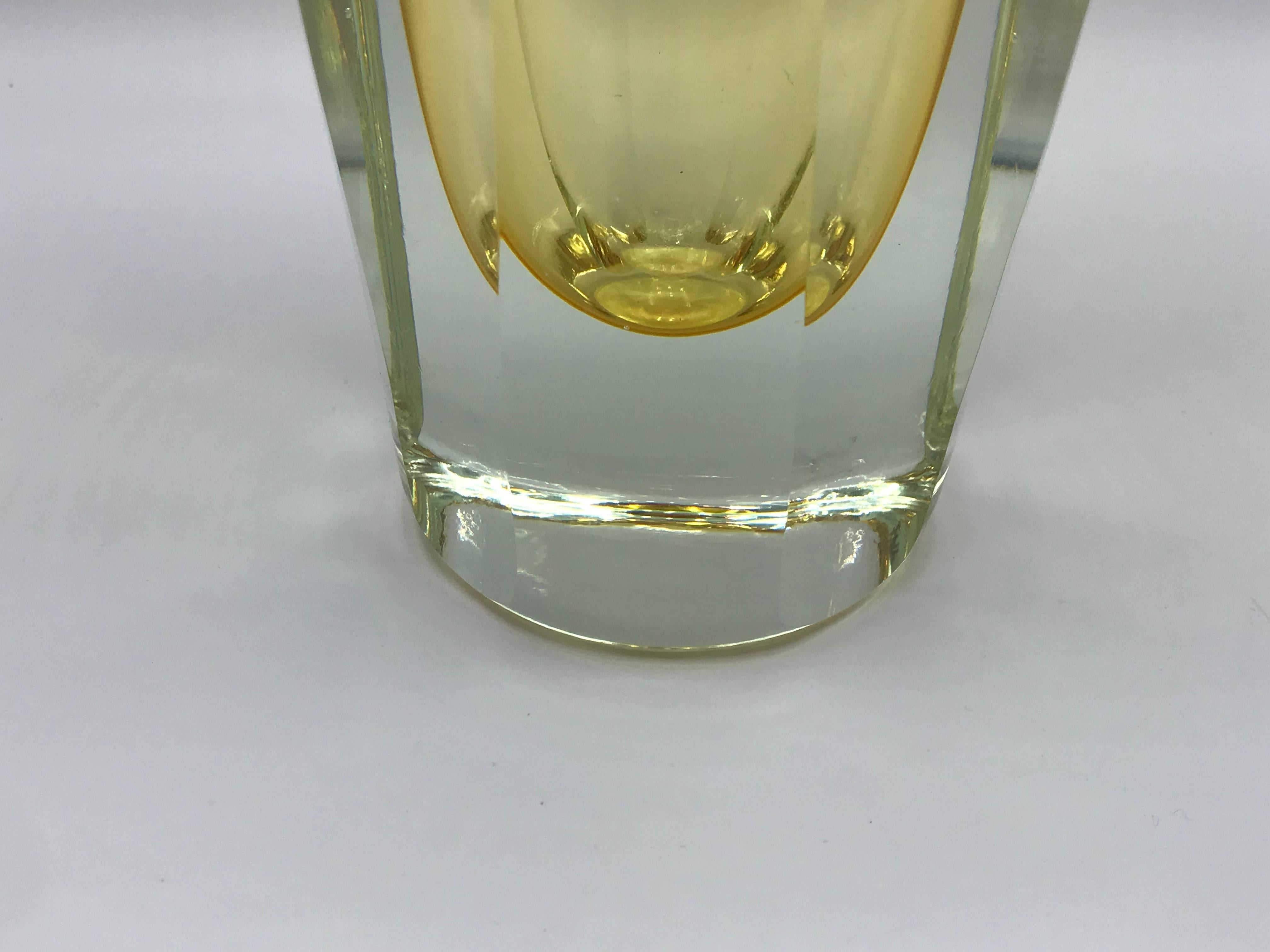 20th Century 1960s Italian Murano Cased Yellow Glass Vase