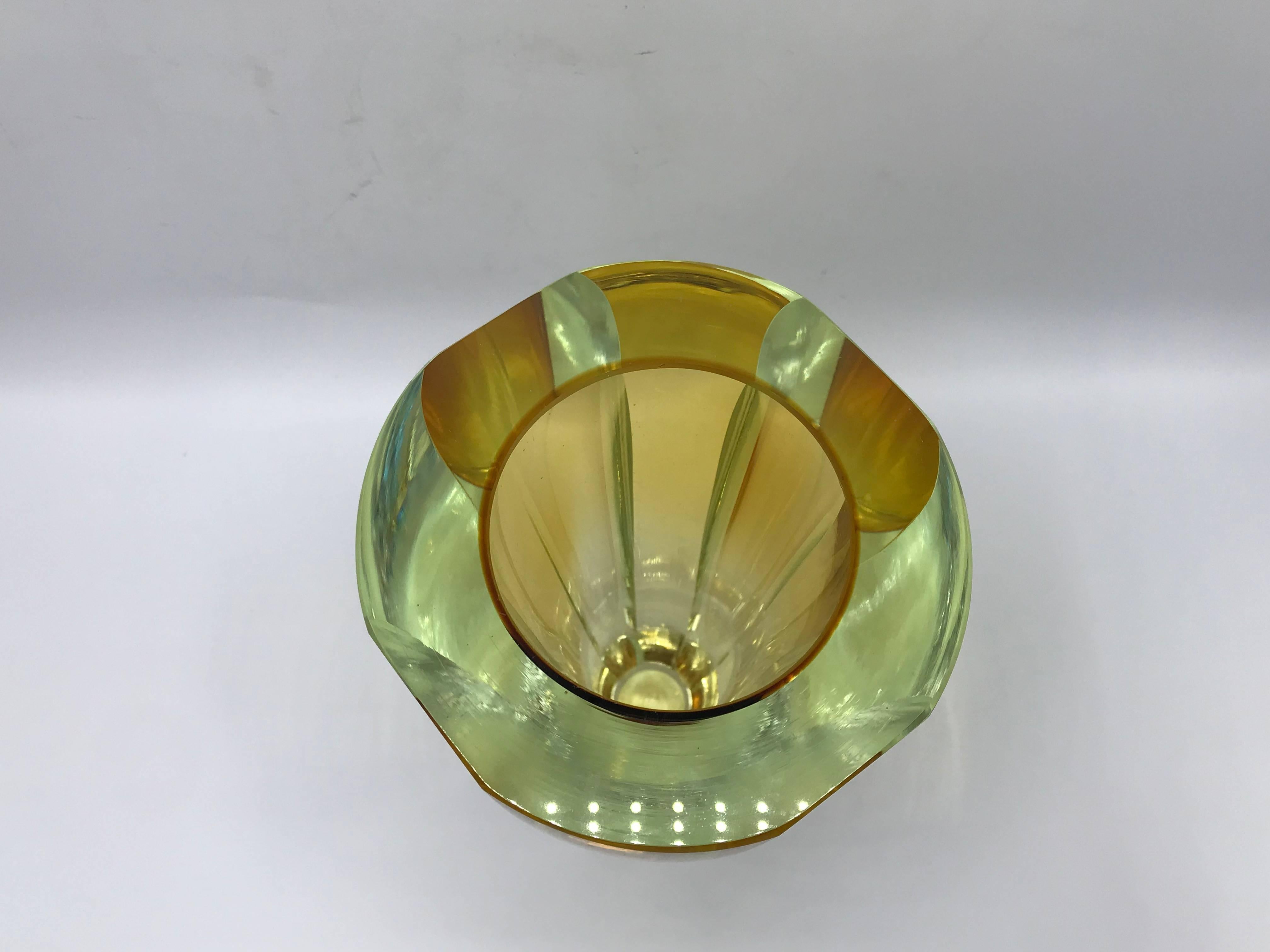 Murano Glass 1960s Italian Murano Cased Yellow Glass Vase