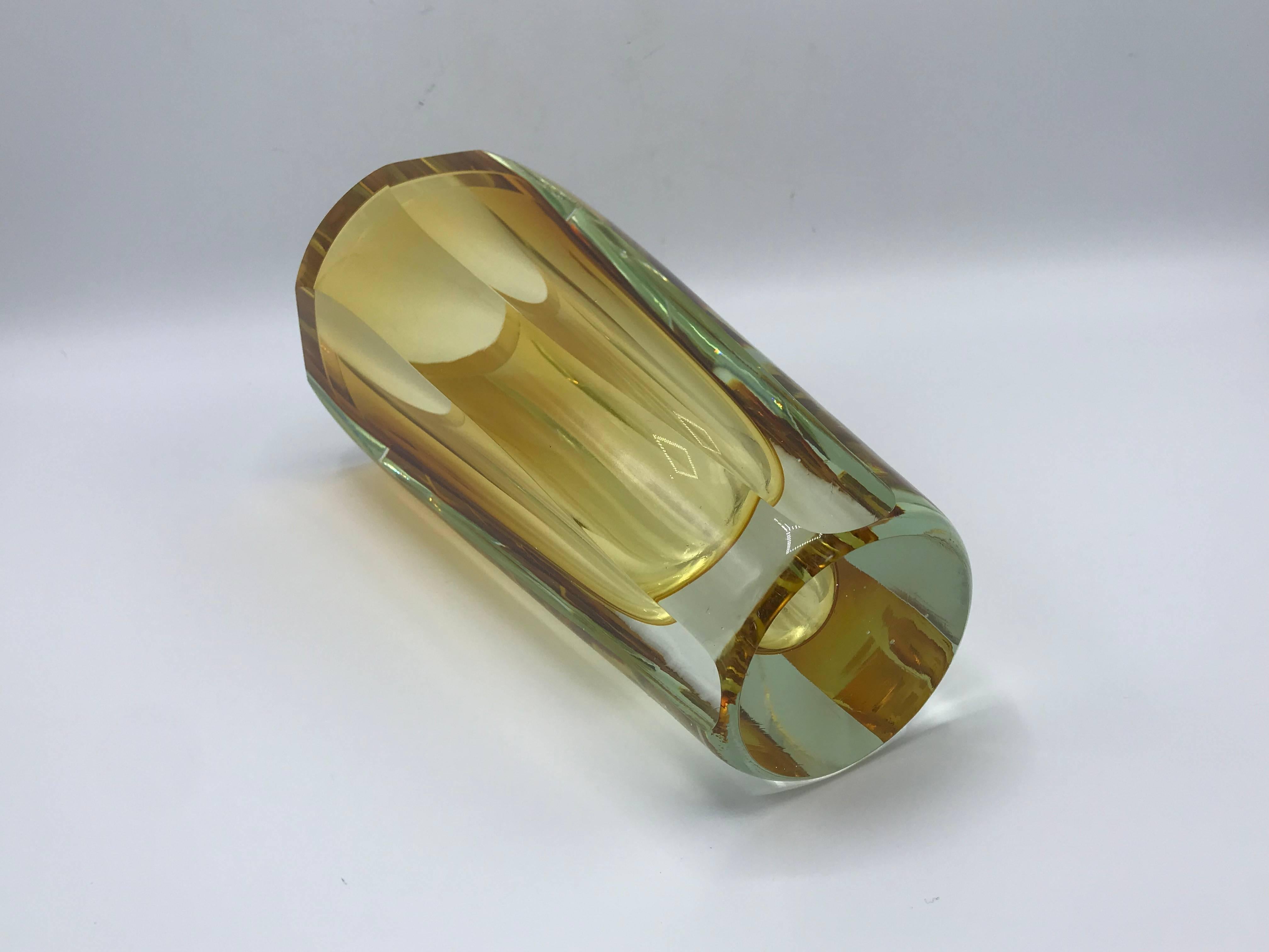 1960s Italian Murano Cased Yellow Glass Vase 1