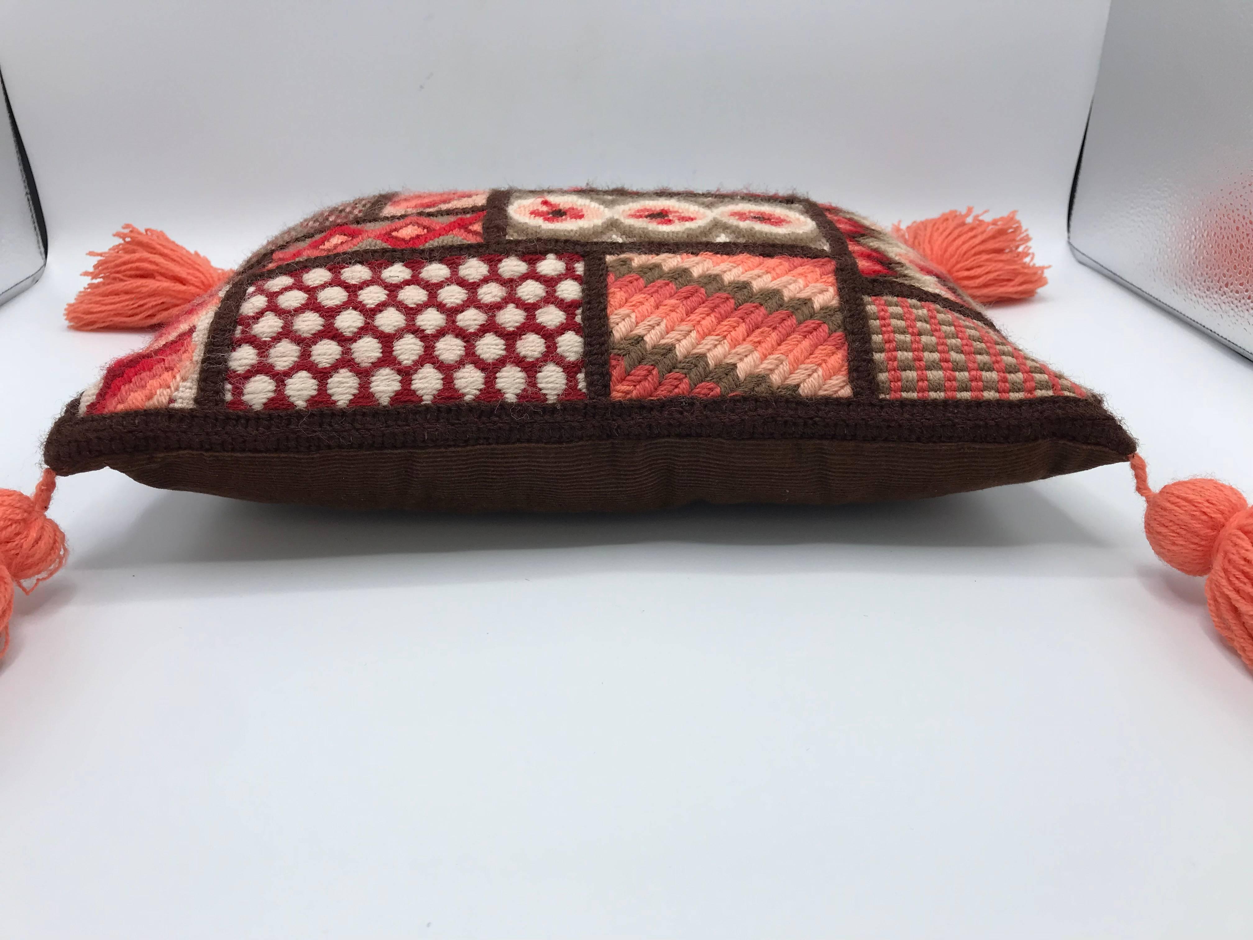 Mid-Century Modern Moroccan Style Needlepoint Pillow with Tassels