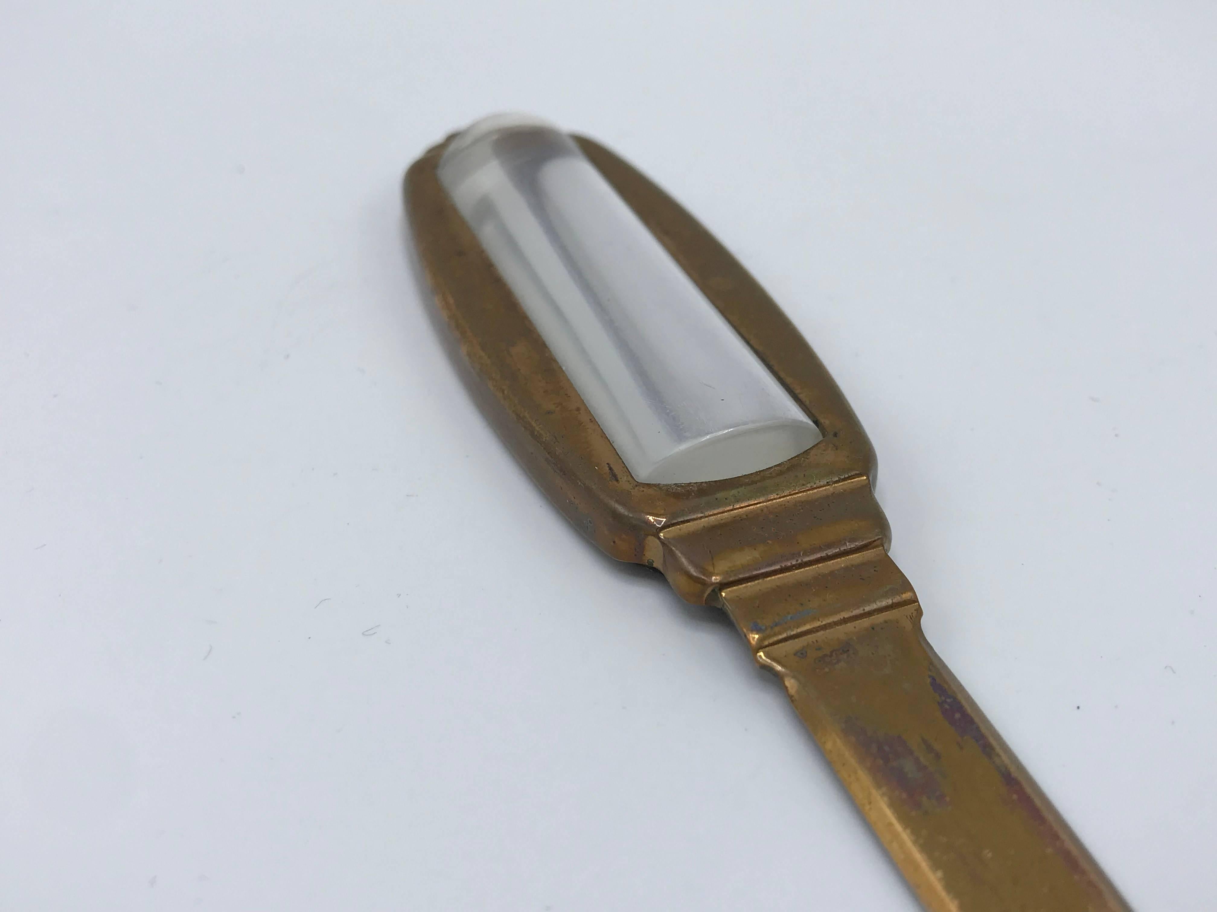 1960s Brass and Lucite Letter Opener and Magnifying Glass In Good Condition In Richmond, VA