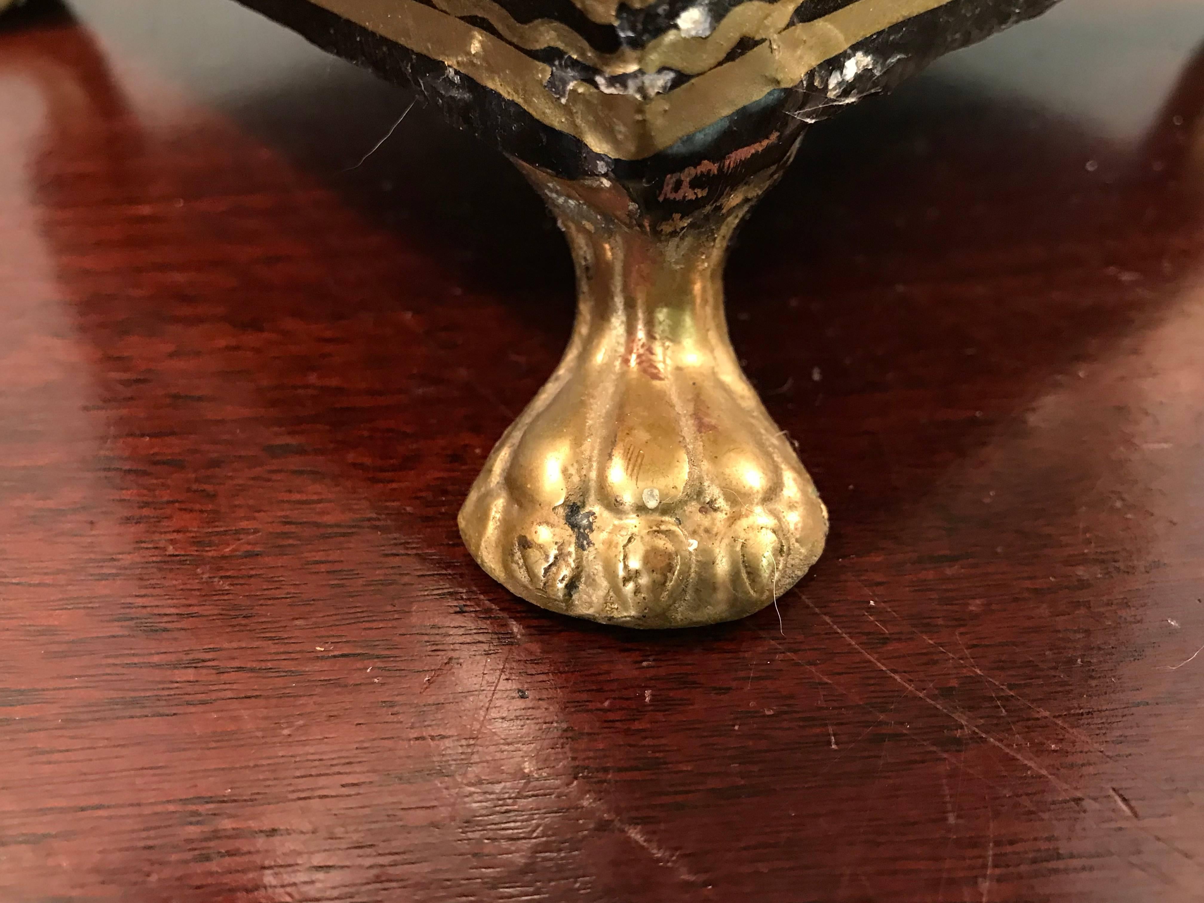 Tôle 1970s Black and Gold Tole Waste Basket with Brass Claw Feet