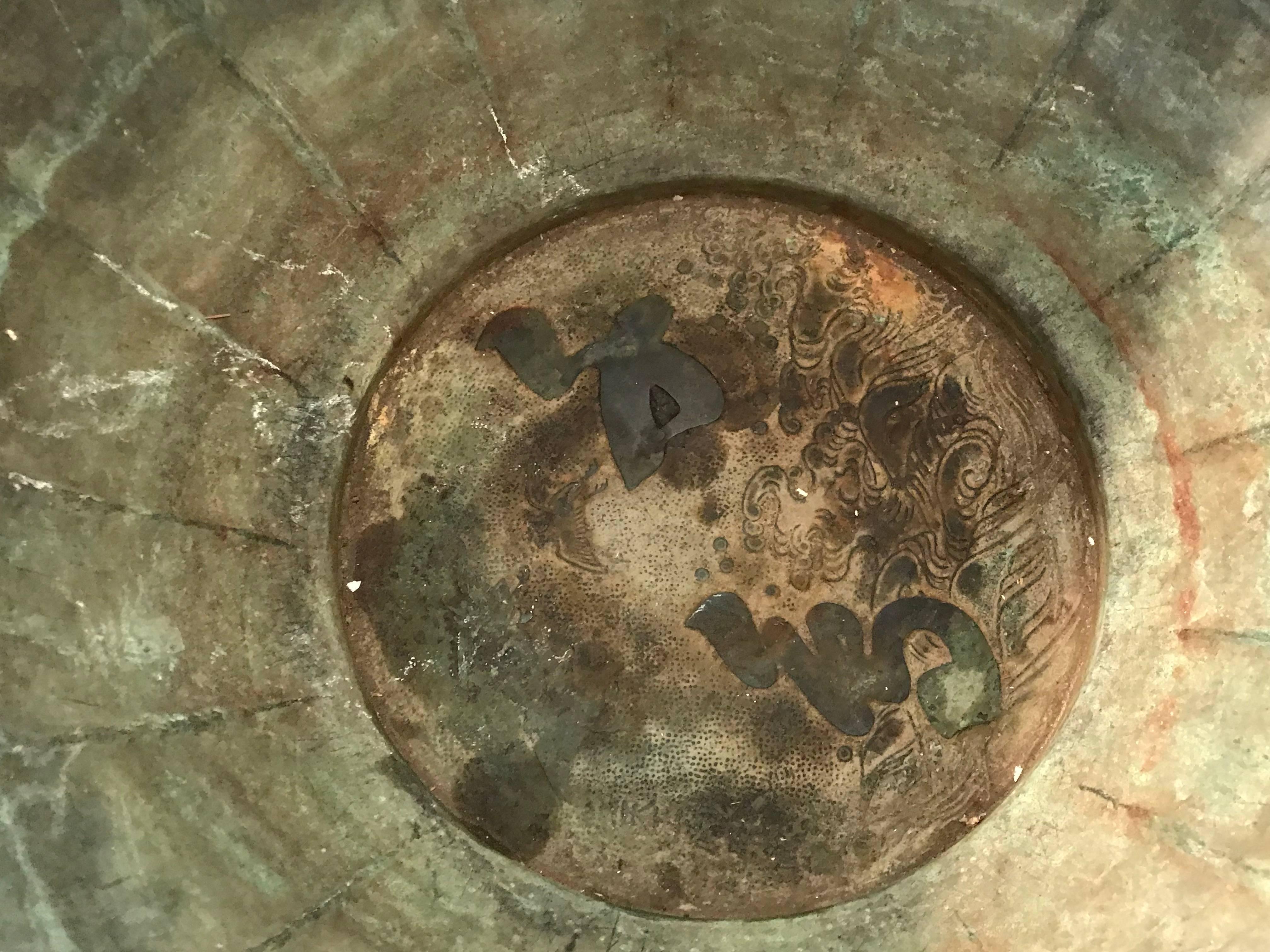 19th Century Meiji Period Bronze Cachepot Planter with a Bird and Tree Motif 2