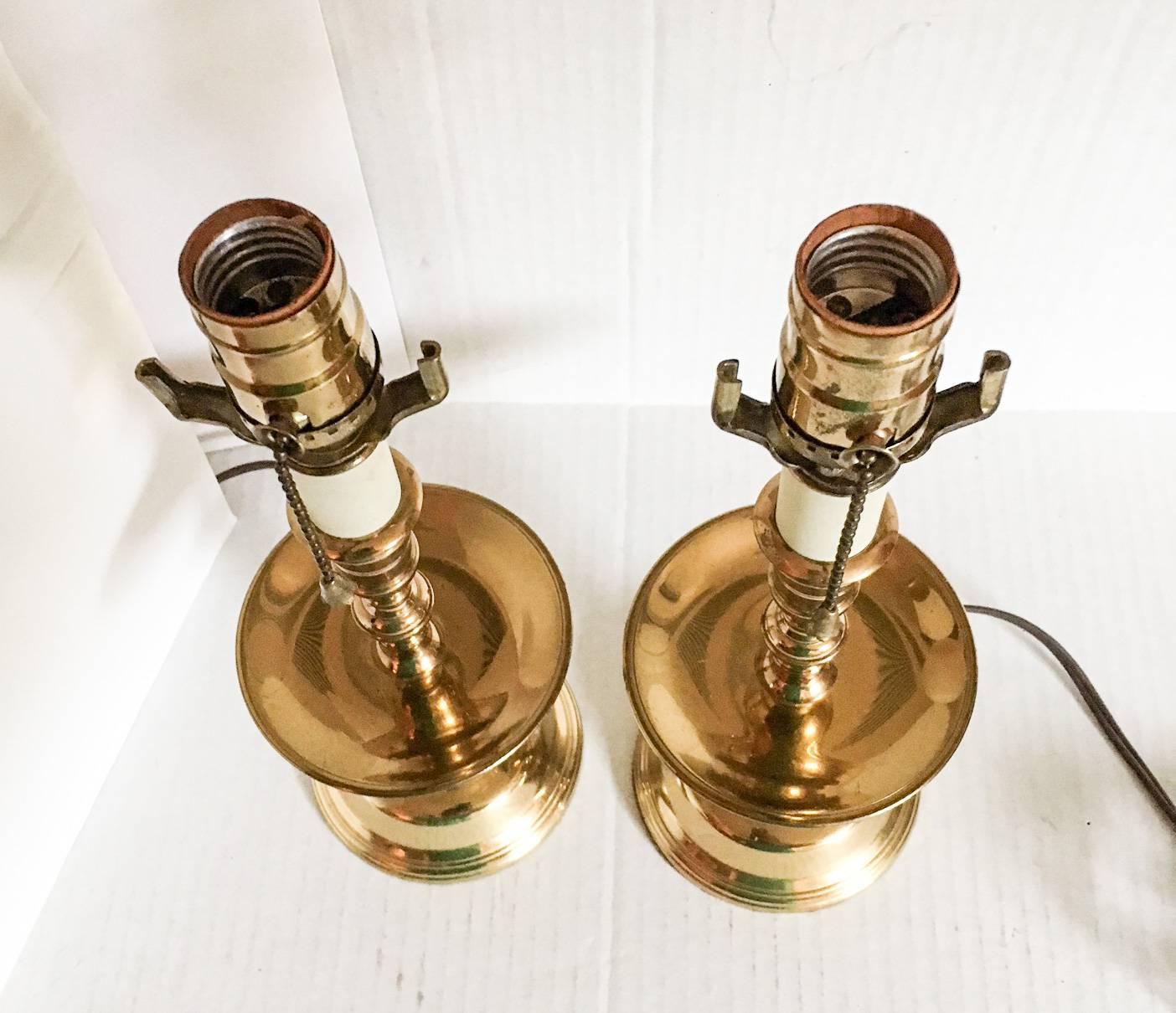 American Classical Virginia Metalcrafters Brass Candlestick Accent Lamps, Pair