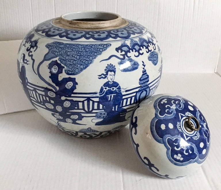 Extra Large Vintage Chinese Blue and White Ginger Jar at 1stDibs