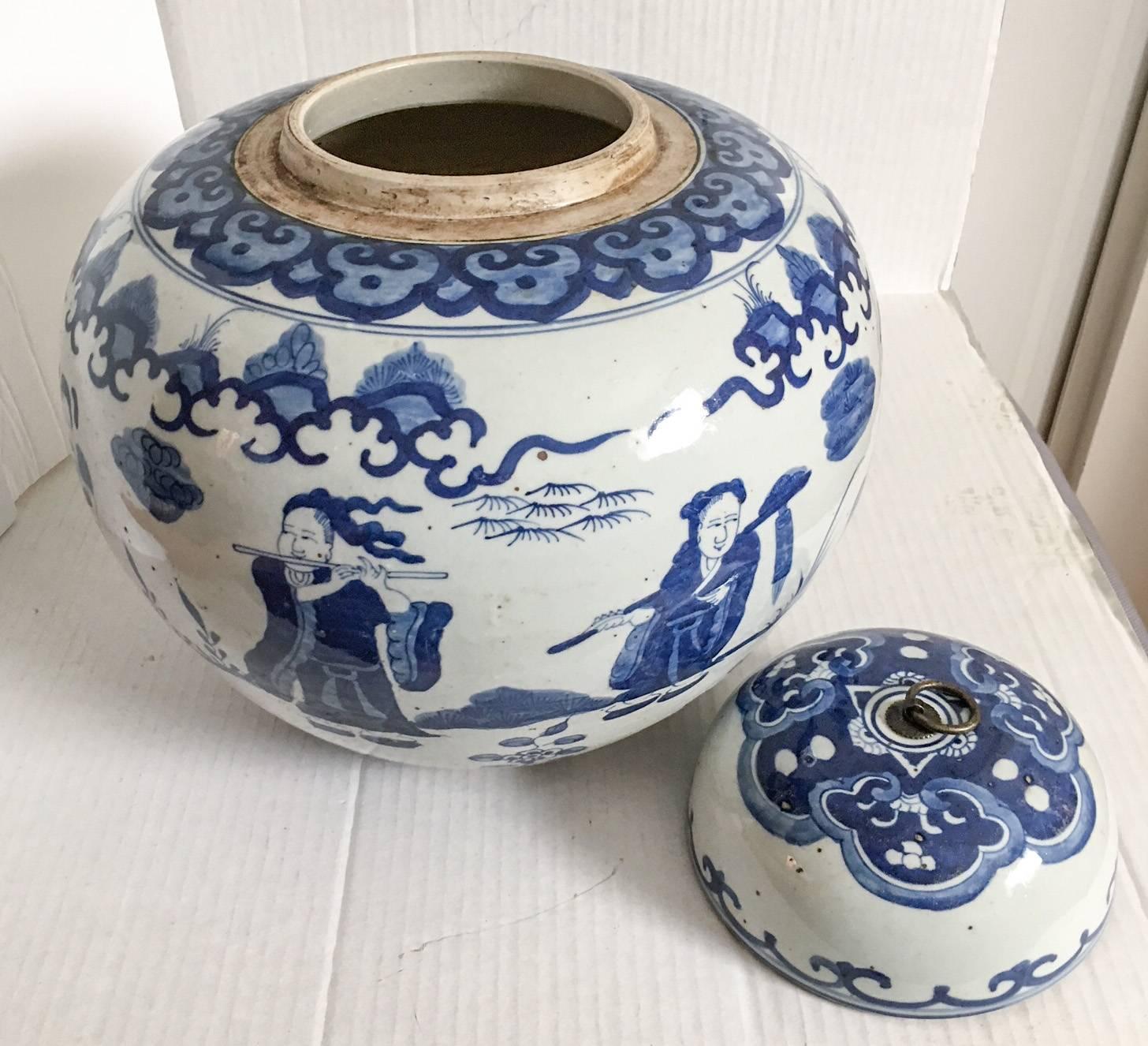 Chinoiserie Extra Large Chinese Vintage Blue and White Ginger Jar