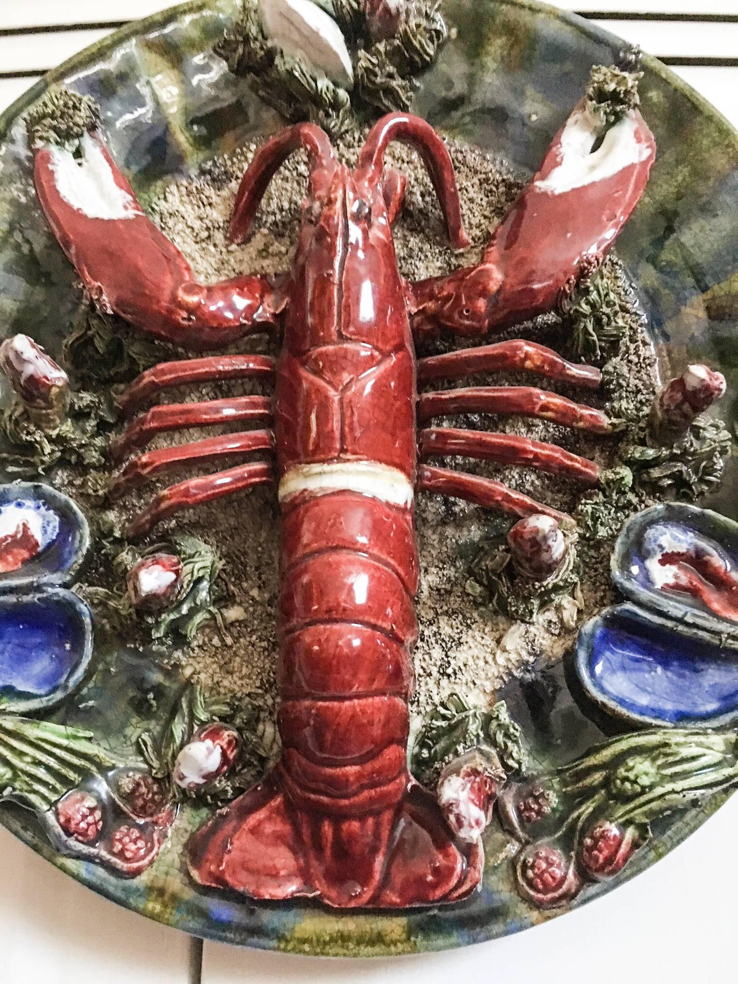 Renaissance Lobster Crustacean Majolica Pallisy Plaque by Jose a Cunha