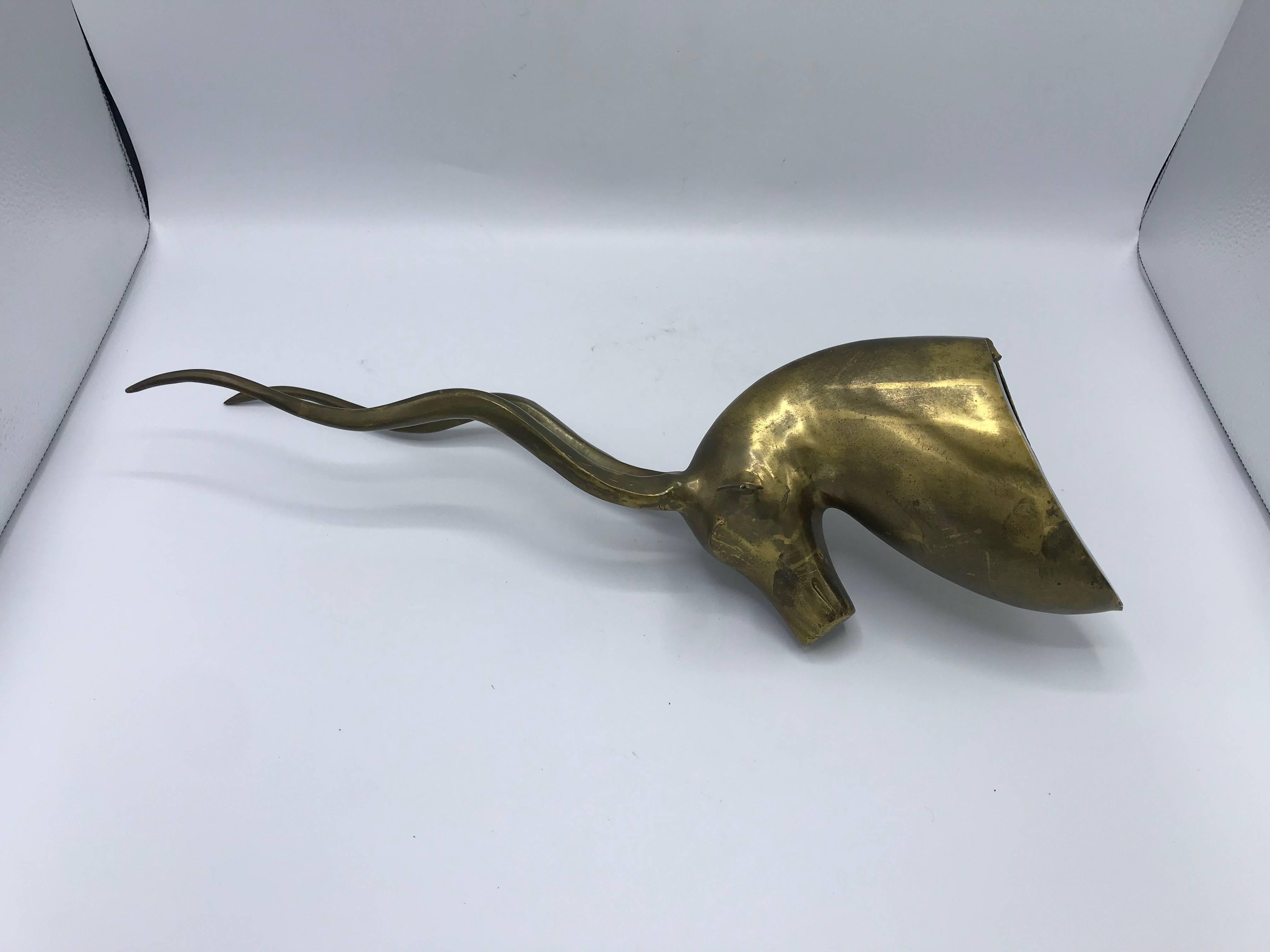 20th Century 1970s Brass Gazelle Bust Wall Sculpture