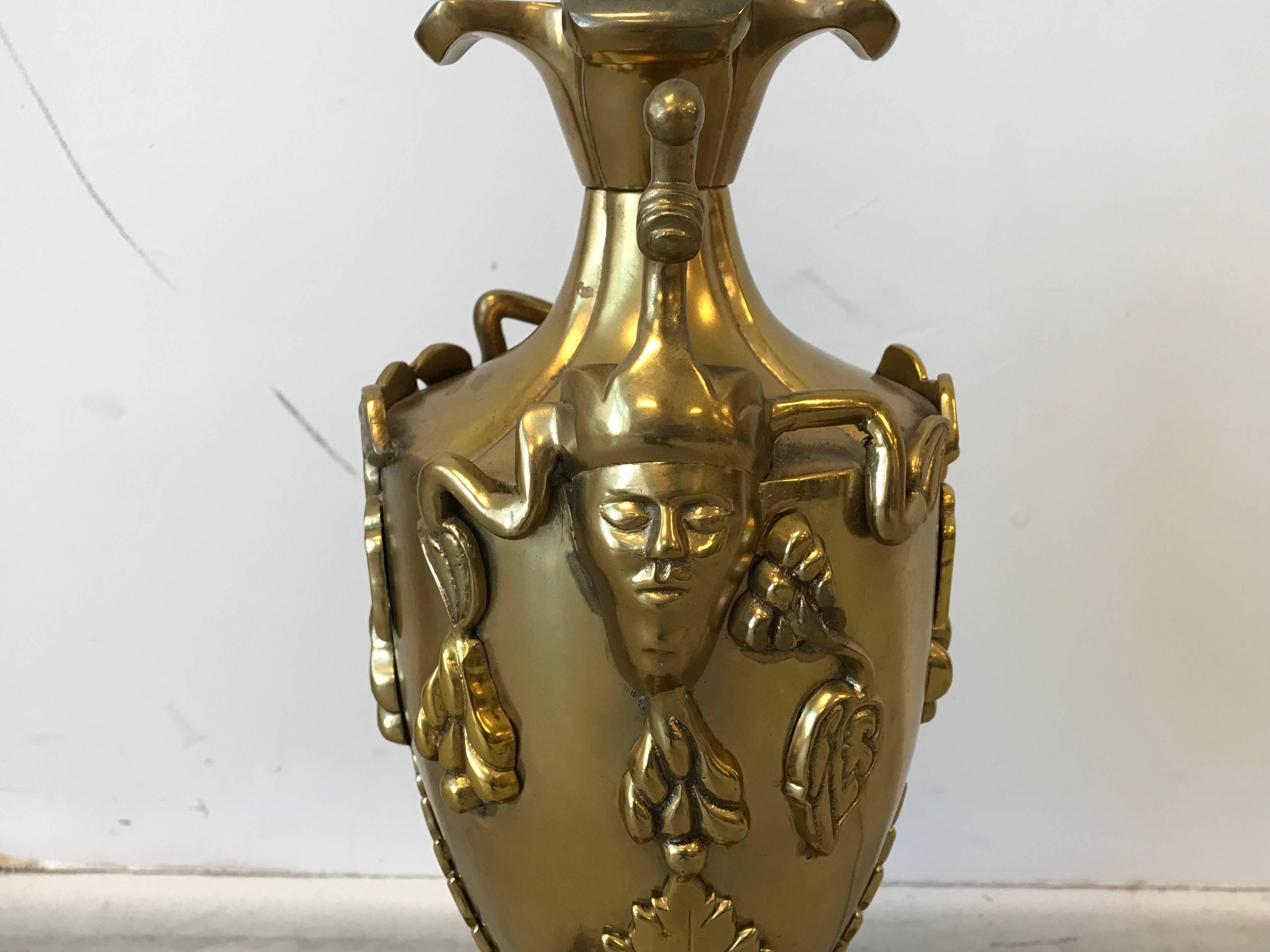 Hollywood Regency 1960s, Italian Brass Bacchus Lamp on Wood Base