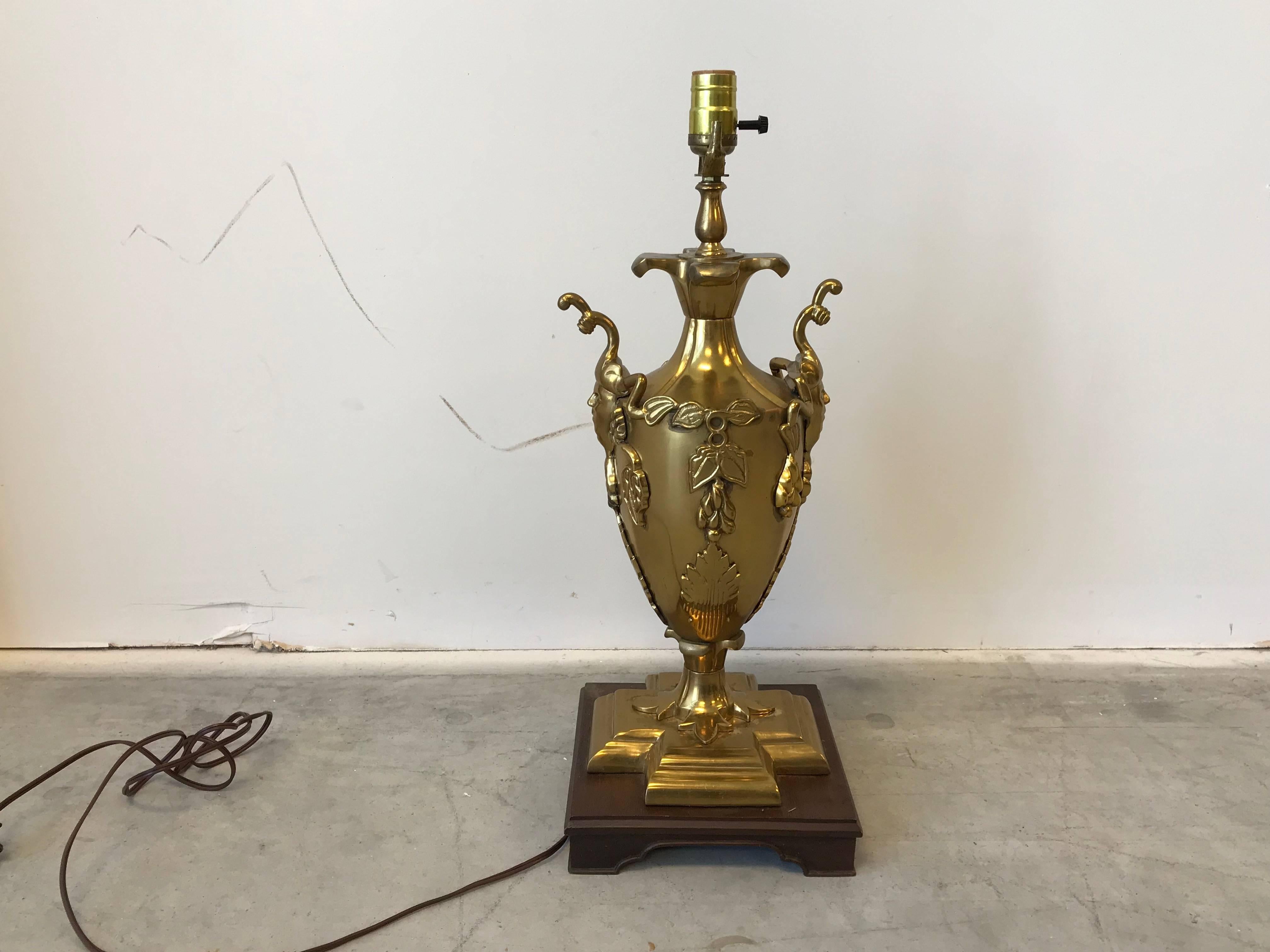 1960s, Italian Brass Bacchus Lamp on Wood Base 2