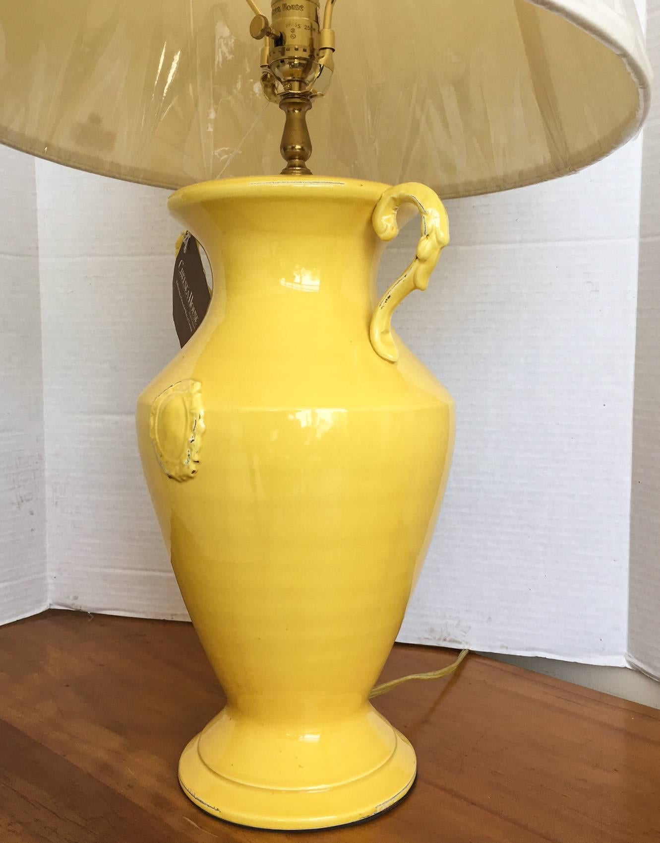 French Provincial Chelsea House Yellow Urn Lamp with Shade