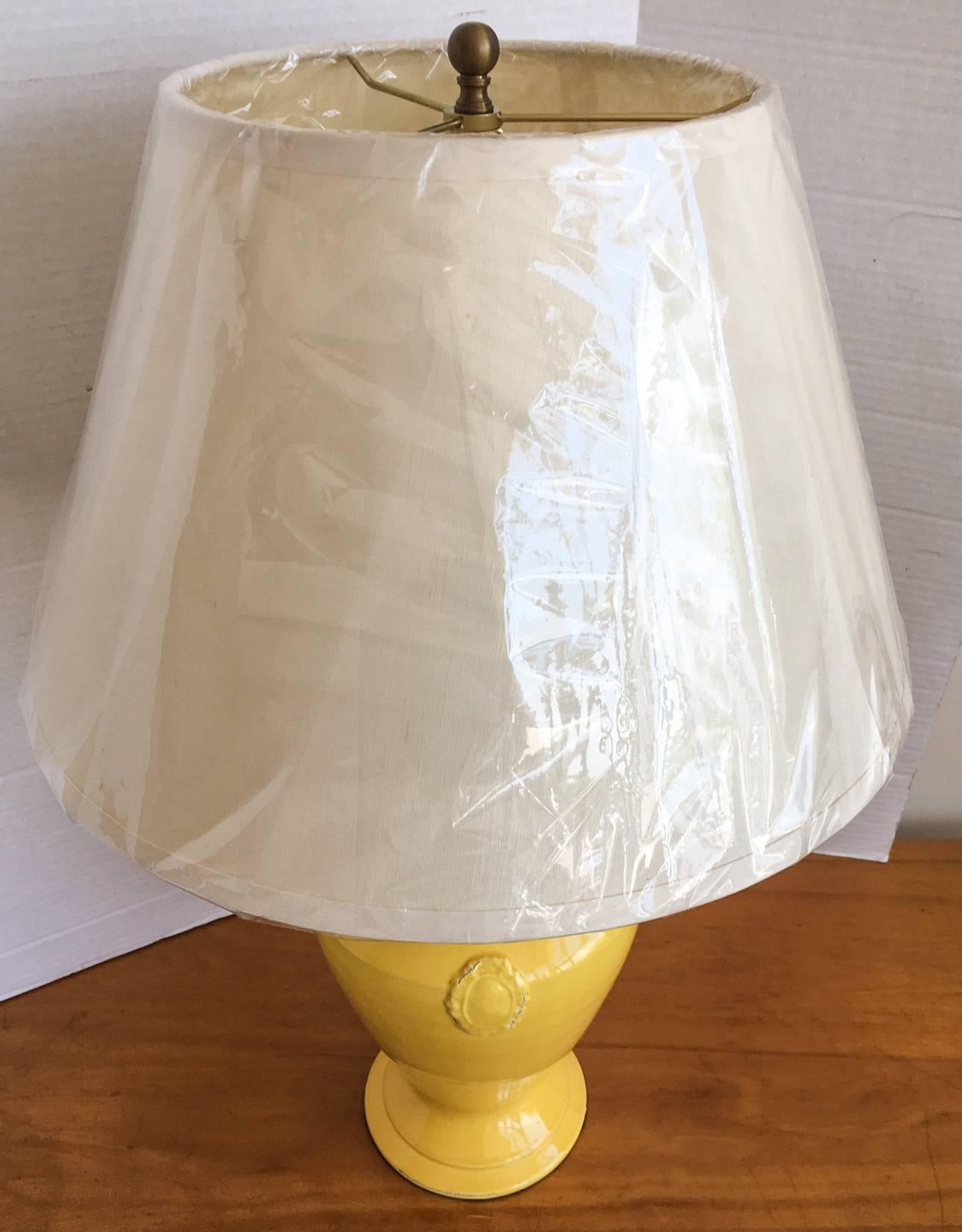 Chinese Chelsea House Yellow Urn Lamp with Shade