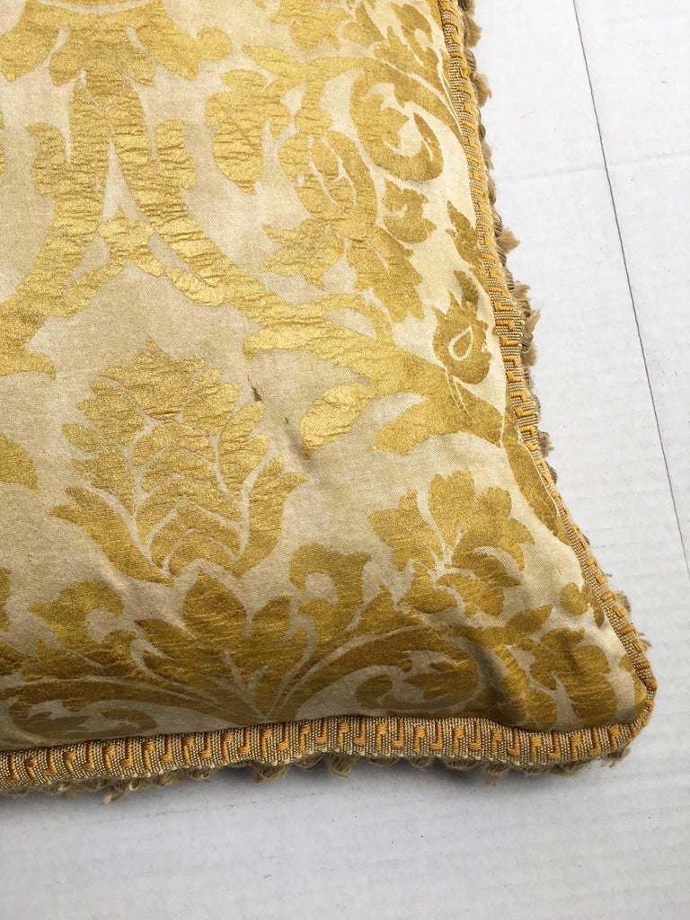 Fortuny Gold and Red Reversible Silk Pillow with Fringe at 1stDibs