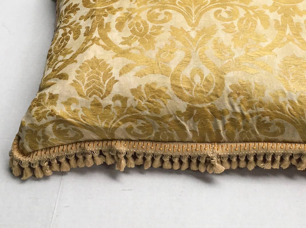 Renaissance Fortuny Gold and Red Reversible Silk Pillow with Fringe