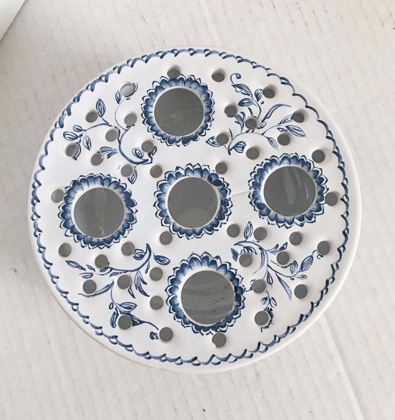 Portuguese Mottahedeh Delft Flower Frog Bowl