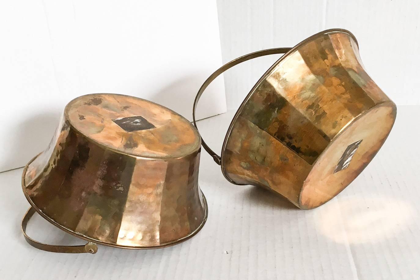 American Classical Brass Handled Vide Poche Baskets, Pair