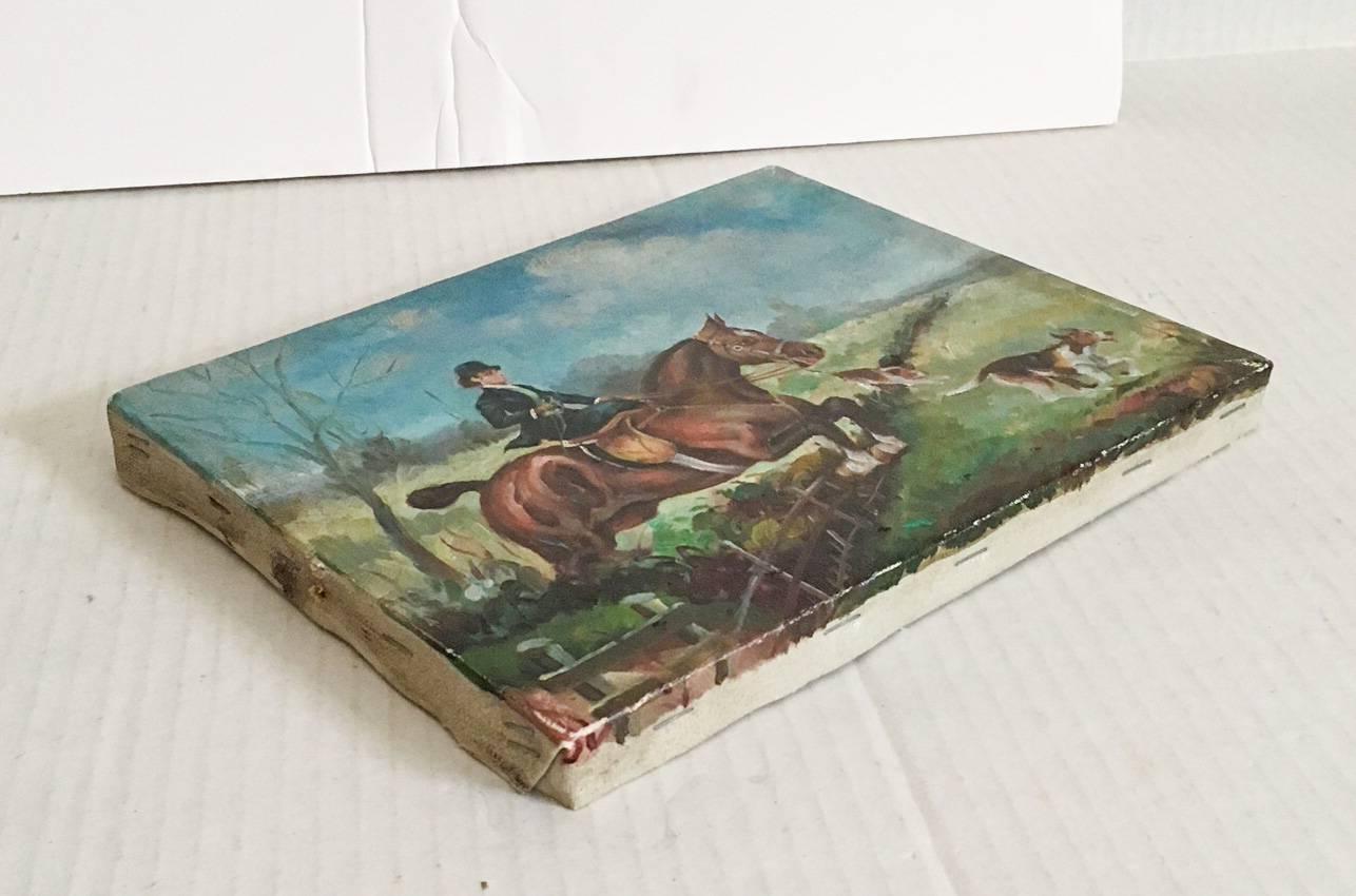 Equestrian Steeplechase with Hunting Hounds Petite Oil Painting In Good Condition In Richmond, VA