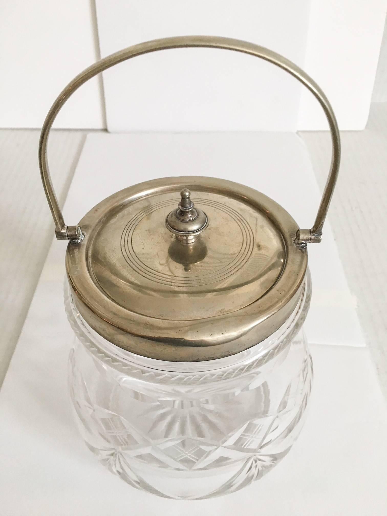 British Colonial 1930s Slack and Barlow English Cut-Glass and Silver Biscuit Jar