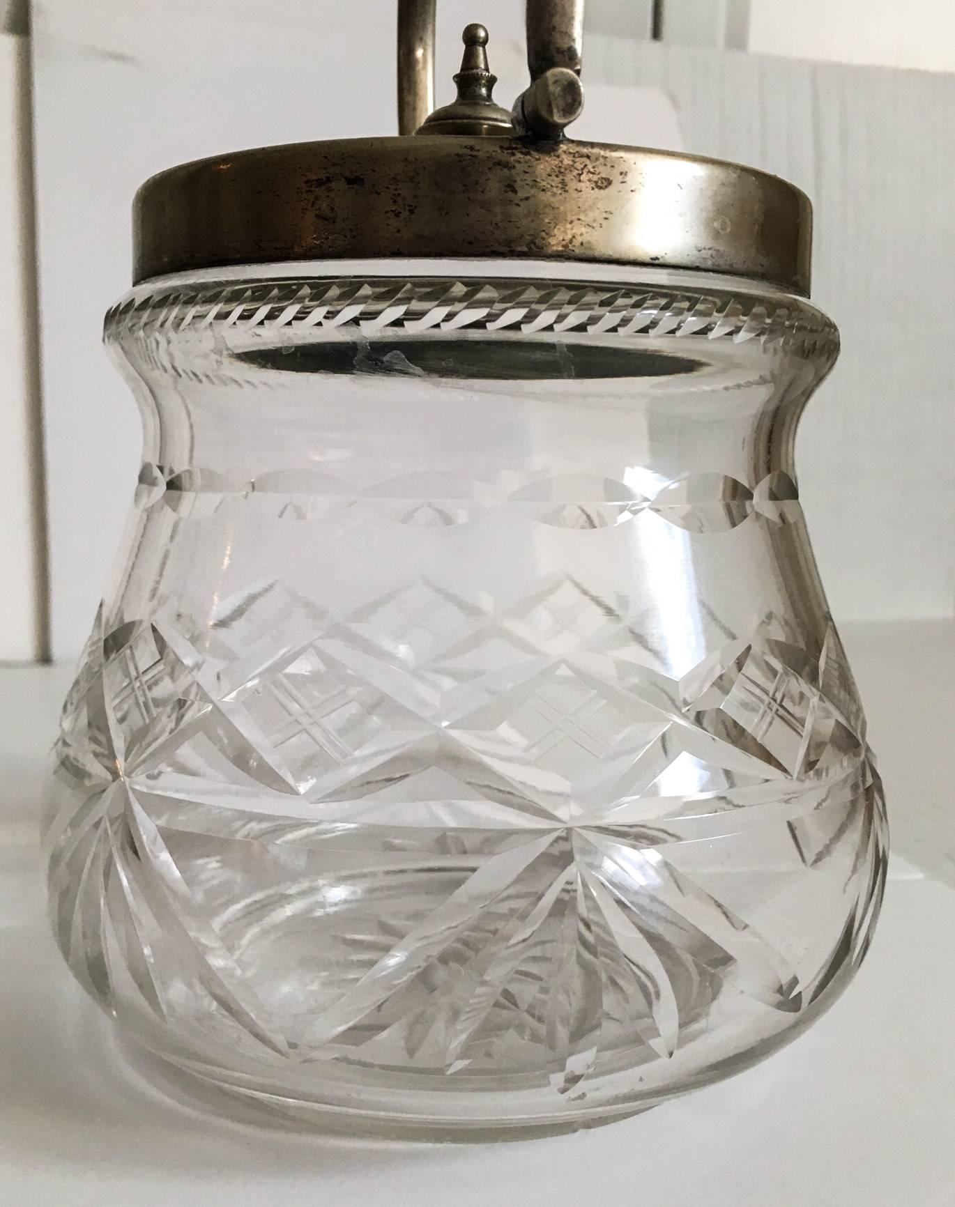 Forged 1930s Slack and Barlow English Cut-Glass and Silver Biscuit Jar