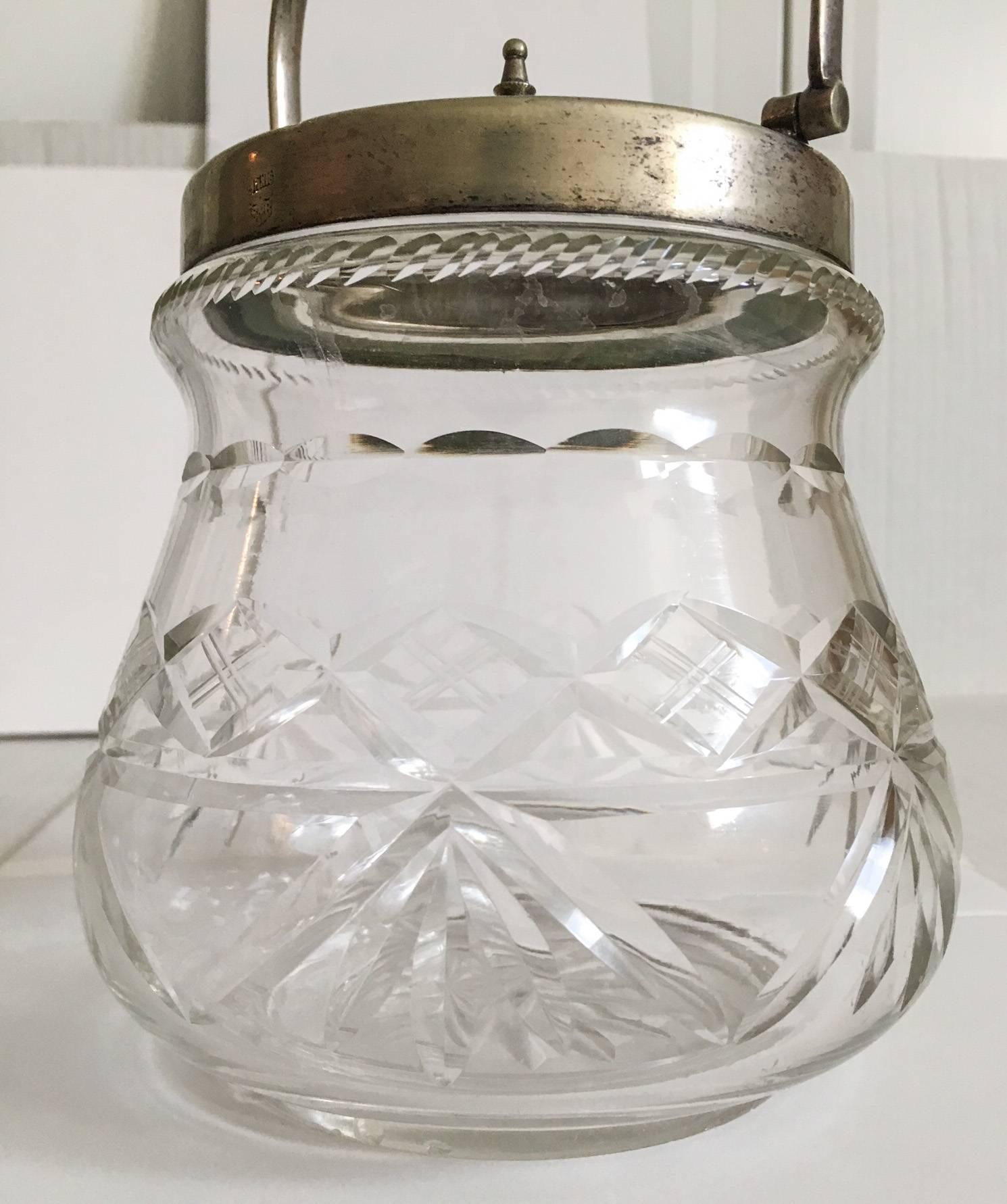 1930s Slack and Barlow English Cut-Glass and Silver Biscuit Jar In Good Condition In Richmond, VA