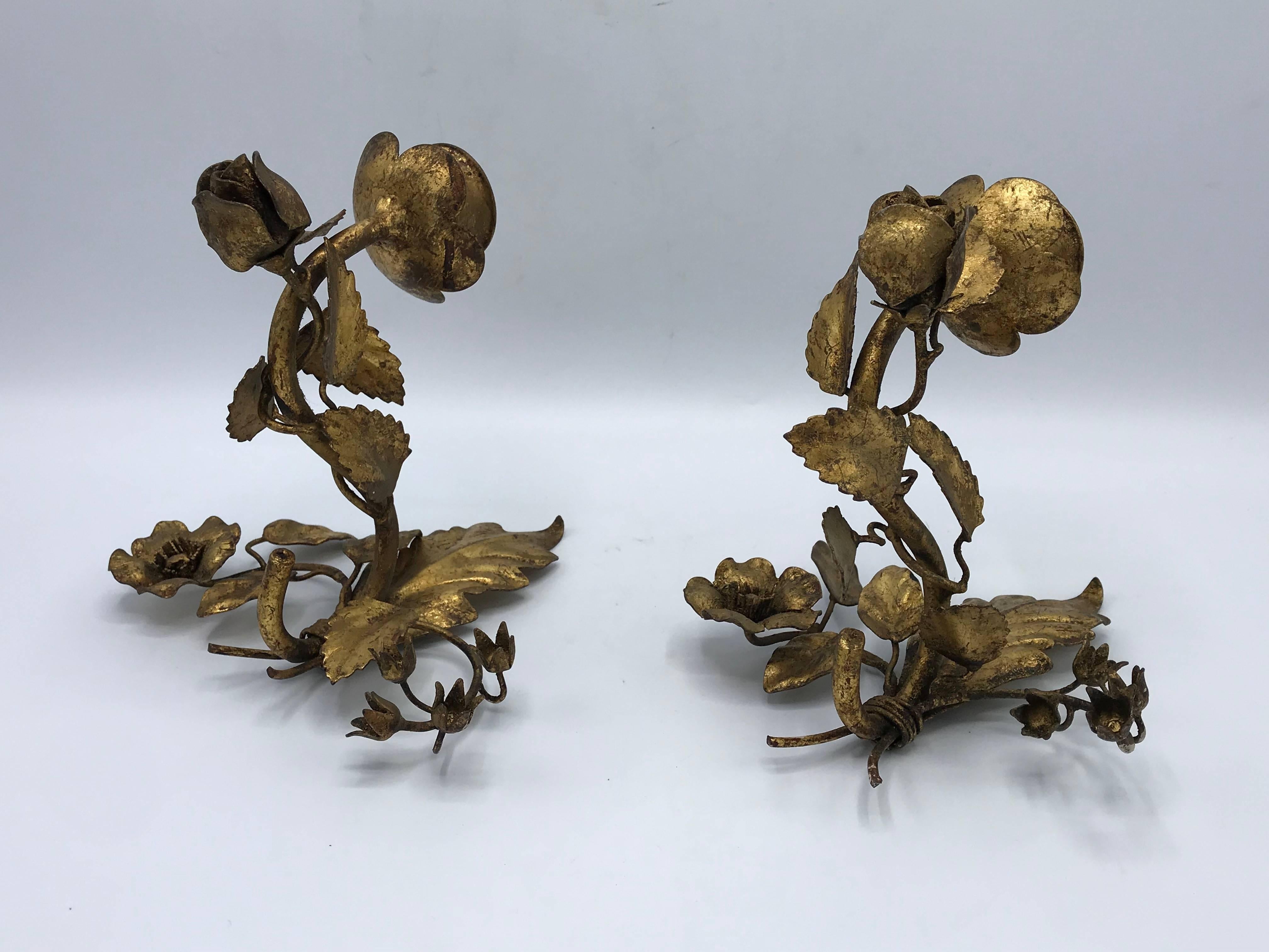 Gilt Italian Florentine Wall Sconces, Pair  In Excellent Condition In Richmond, VA