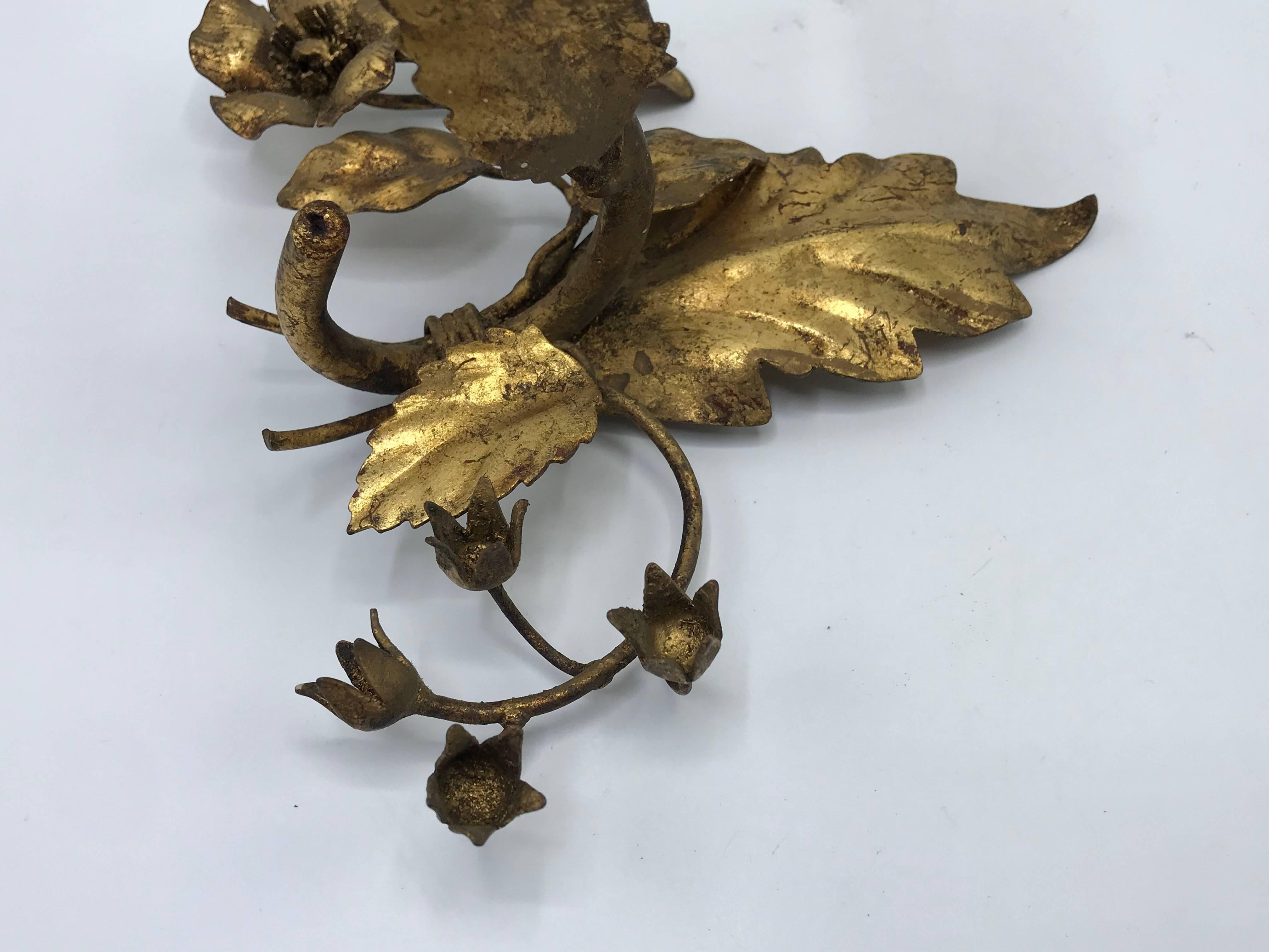 Gilt Italian Florentine Wall Sconces, Pair  1