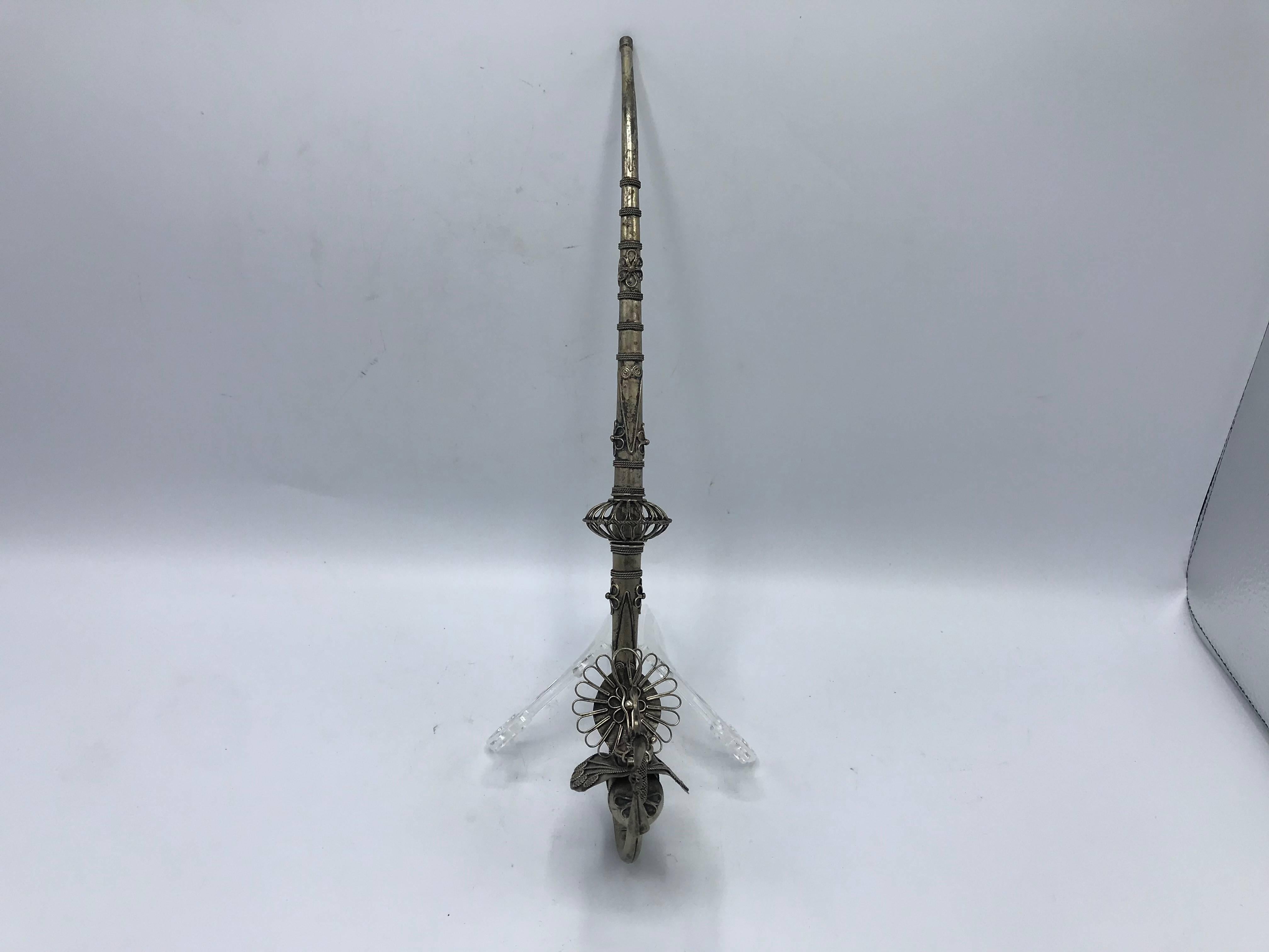 Offered is an exquisite, 19th century Chinese sterling silver opium pipe with a highly detailed 3.5