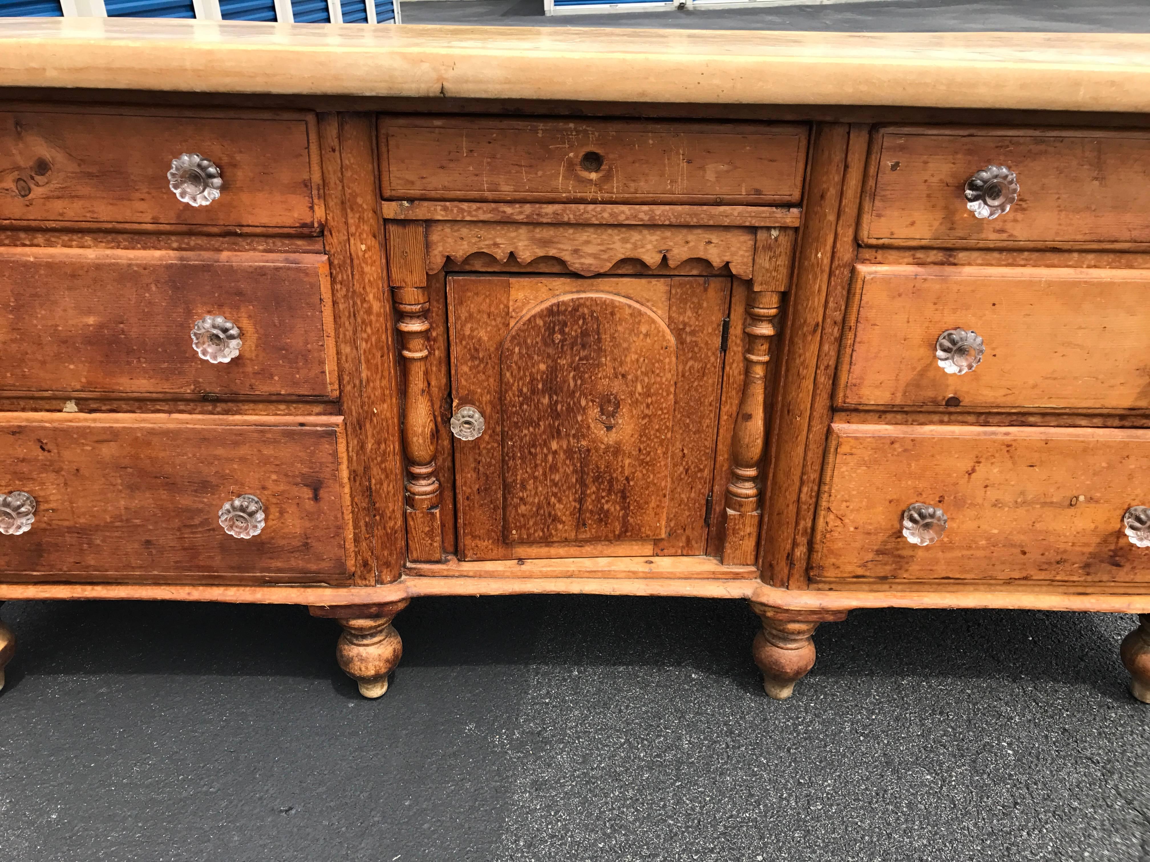 19th Century English Pine Hutch Sideboard with Butcher-Block Top 1