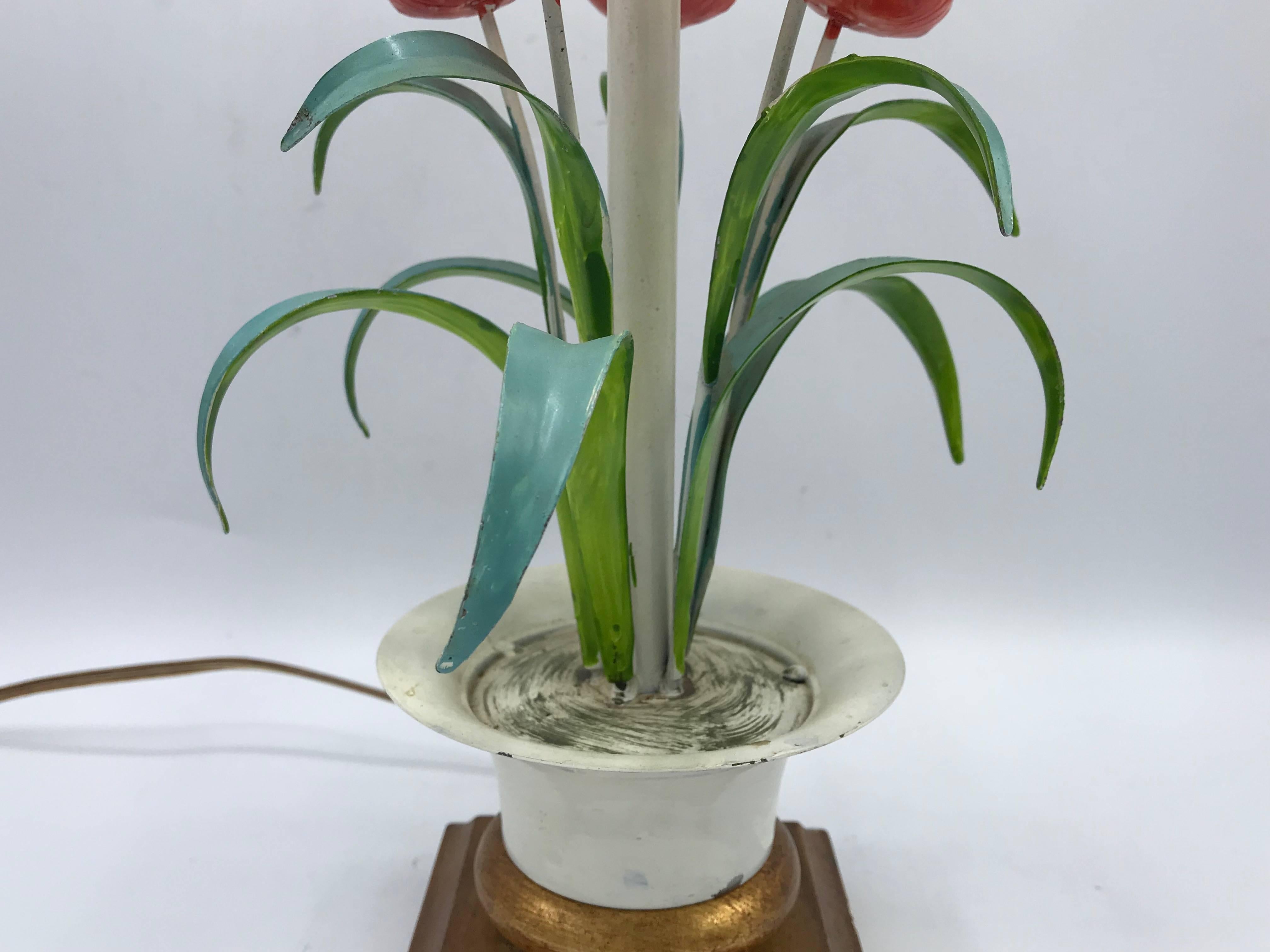 Tôle 1970s Italian Tole Tulip Lamp on Florentine Base