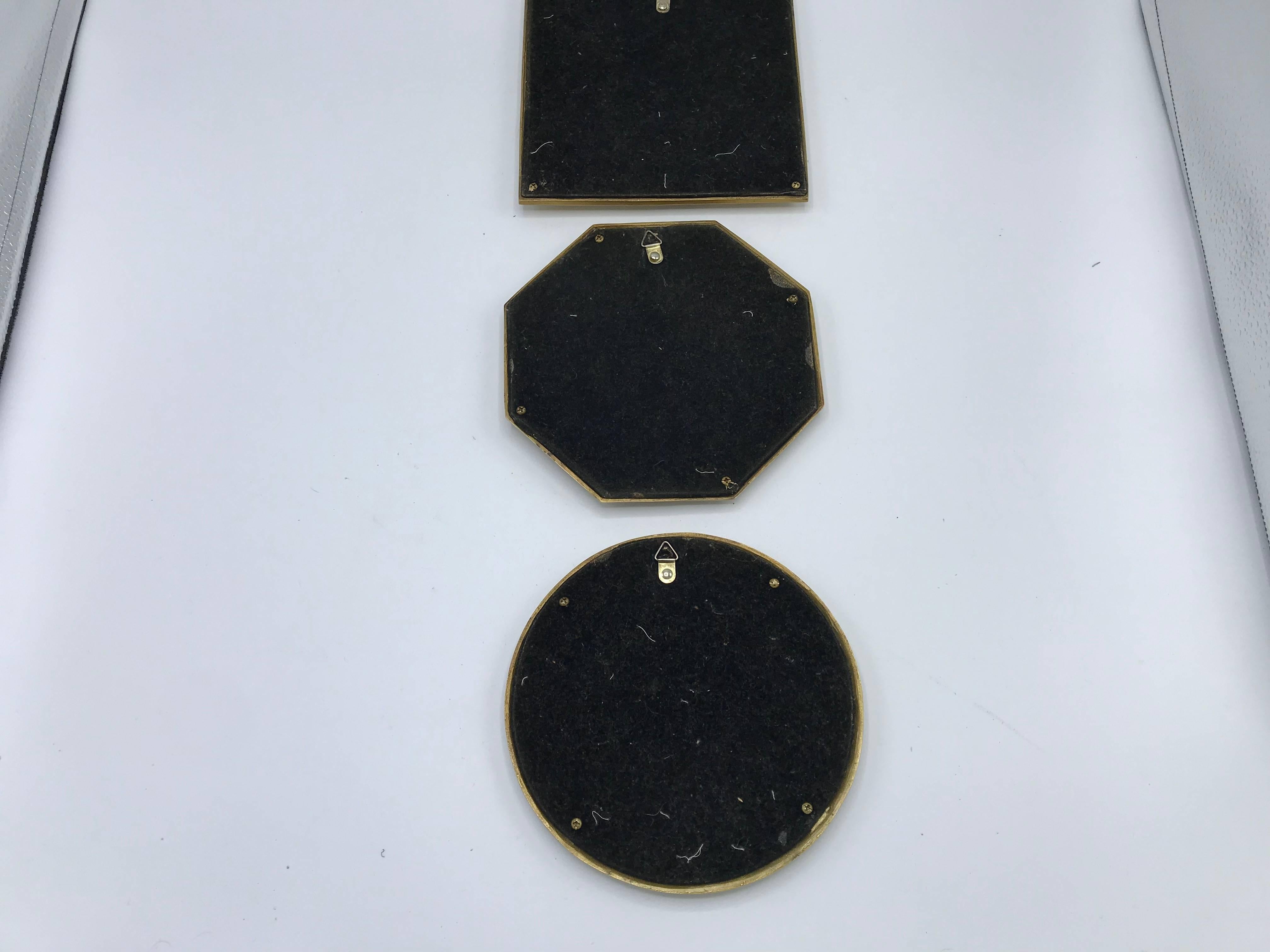 Modern 1970s Italian Brass Geometric Mirrors, Set of Three