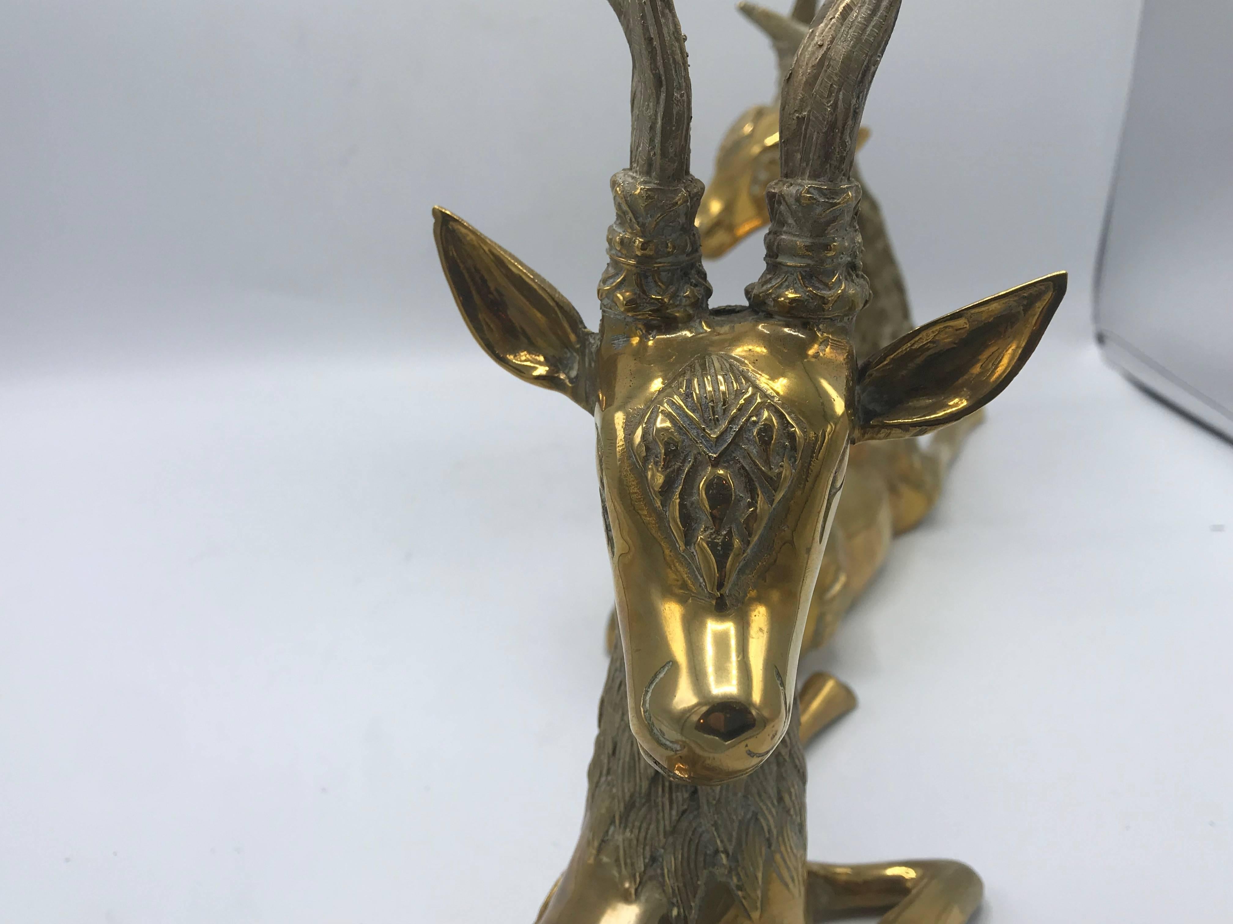 1970s Sarreid Ltd. Brass Deer Sculptures, Pair In Excellent Condition In Richmond, VA
