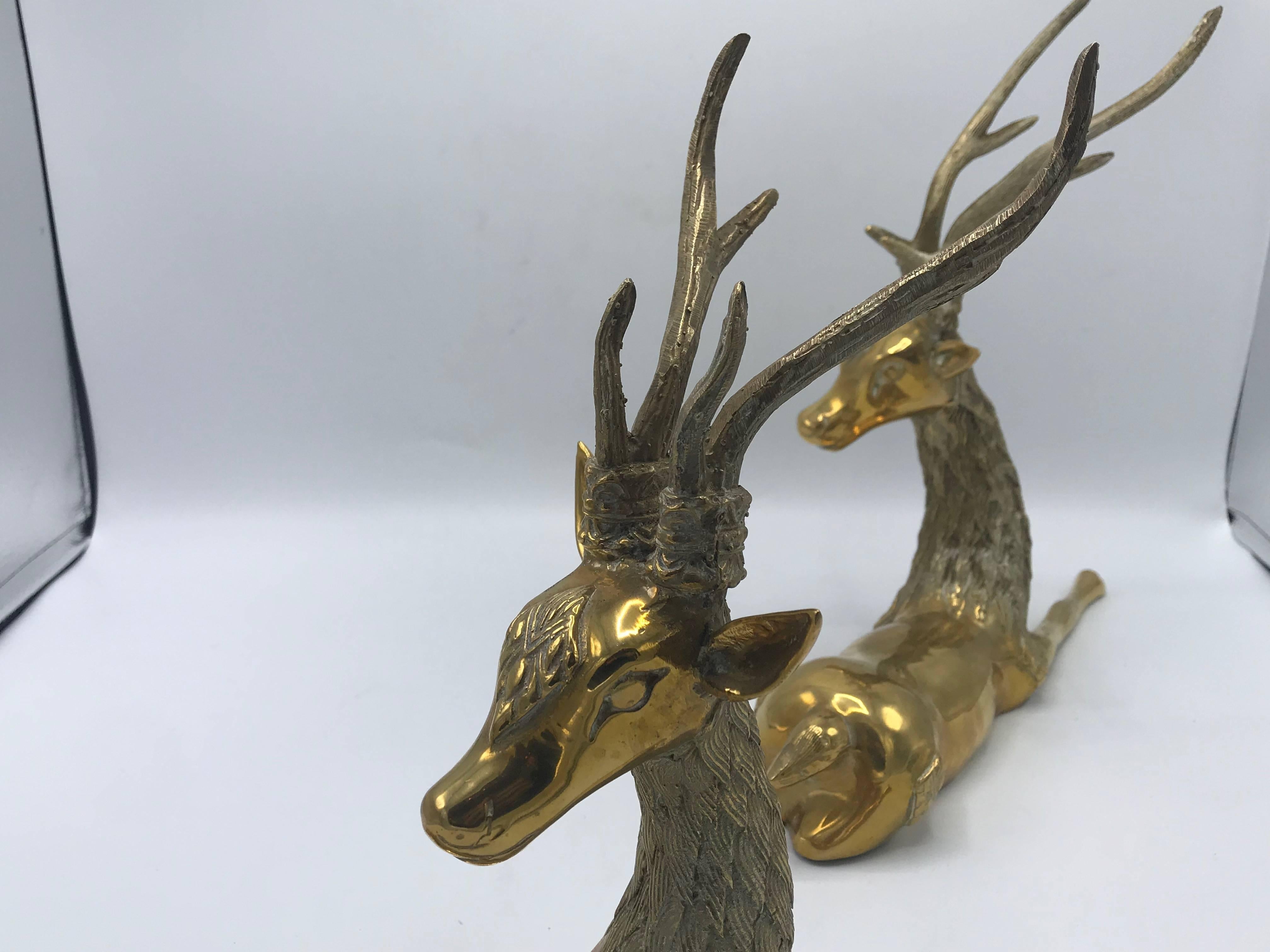 Spanish 1970s Sarreid Ltd. Brass Deer Sculptures, Pair
