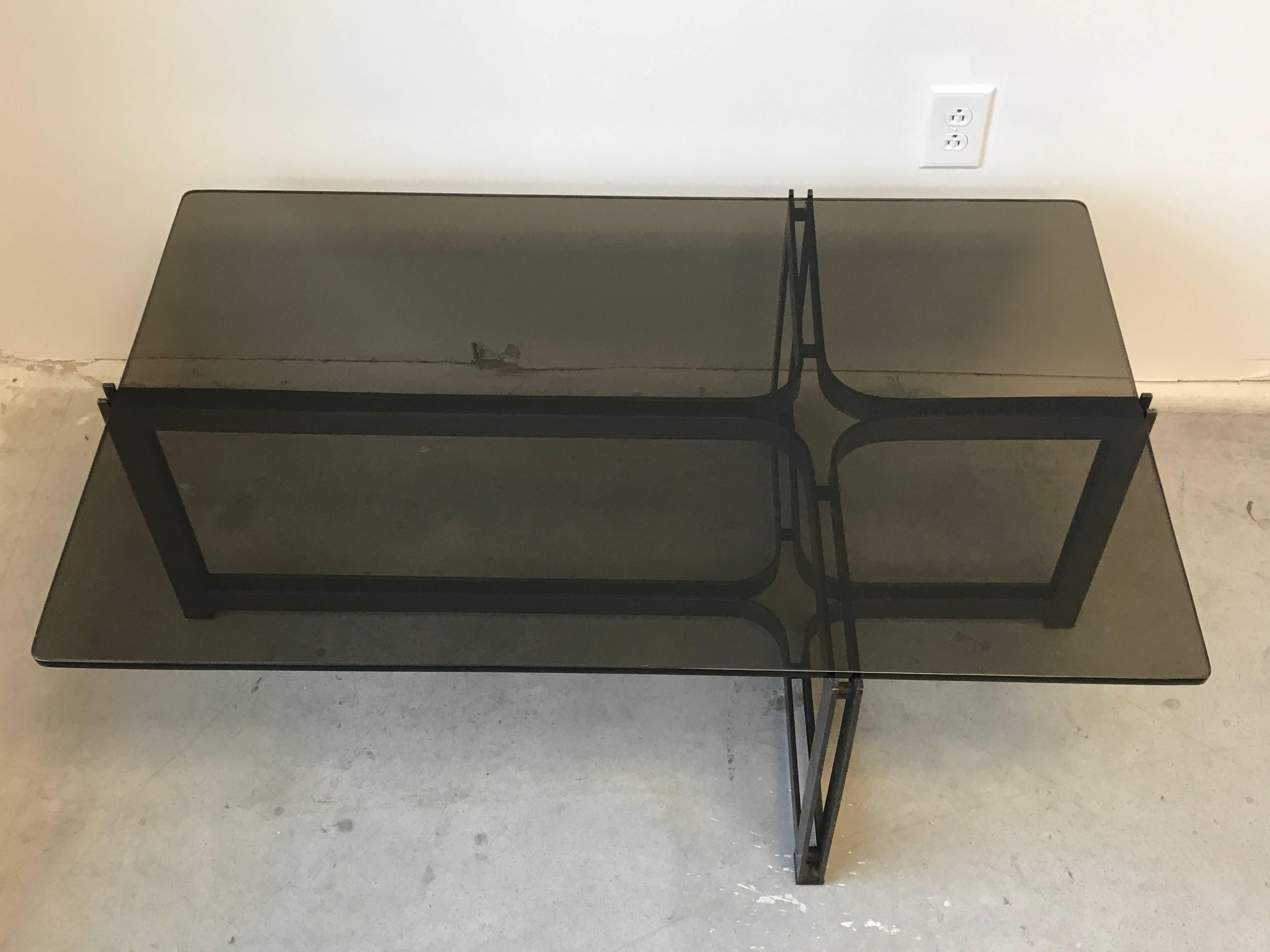 American 1960s Roger Sprunger for Dunbar Bronze and Glass Top Coffee Table