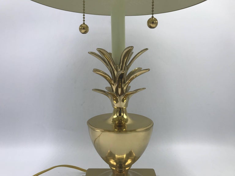 1970s Brass Pineapple Lamp with Black Tole Shade at 1stDibs
